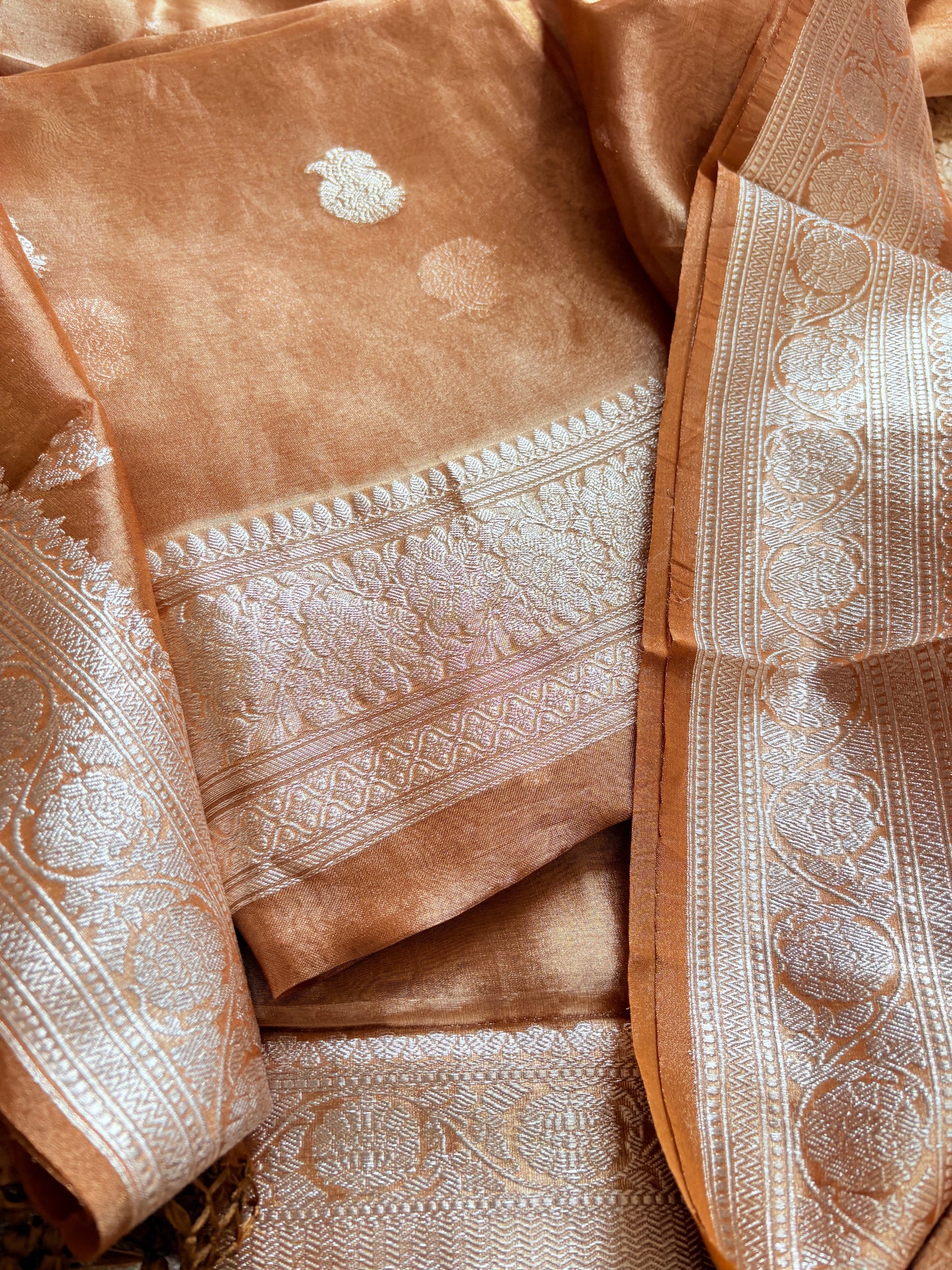Orange gold tissue kadhwa 3 piece suit set