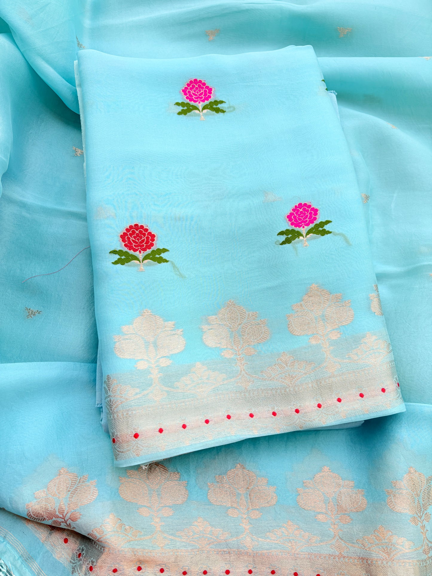 Blue kora kadhwa silk suit set