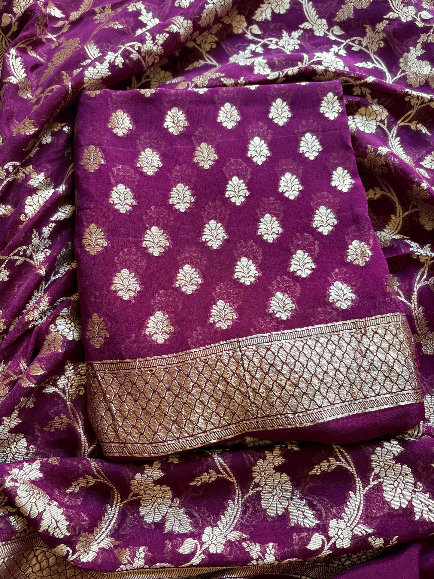 Magenta Khaddi georgette 3 piece suit set