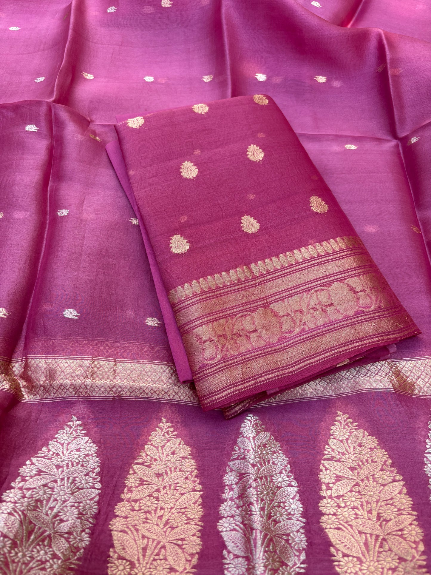 Pink kora kadhwa 3 piece suit set