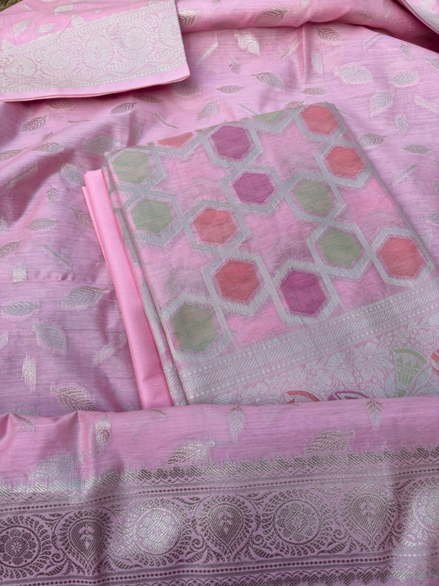 Pink cotton rangkat suit set