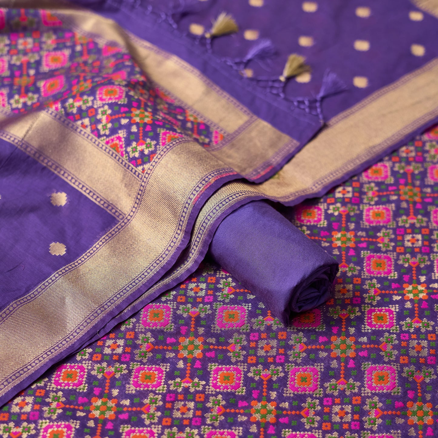 Purple Patola Meenadar 3 piece suit set