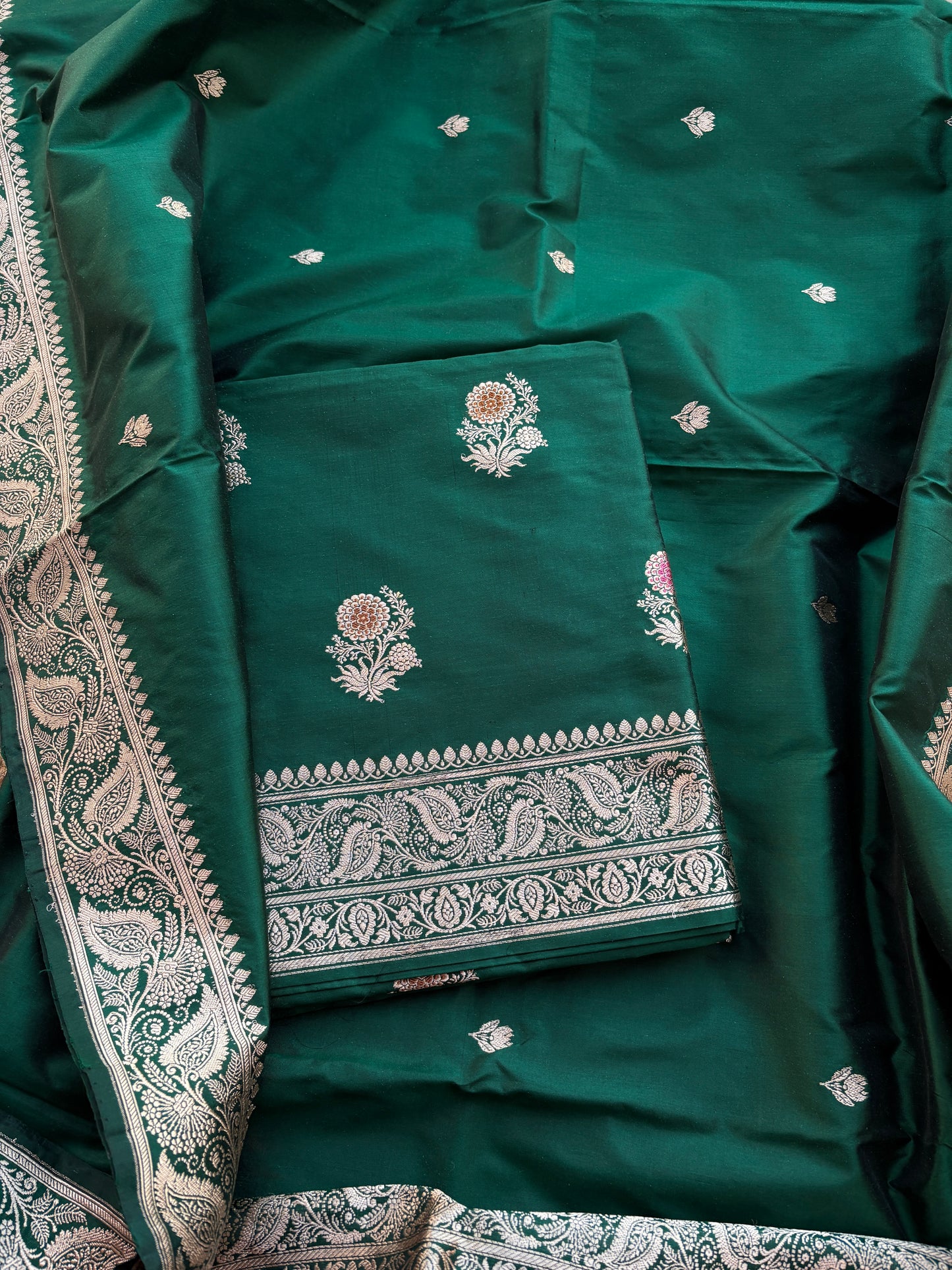 Green katan by katan silk kadhwa suit set
