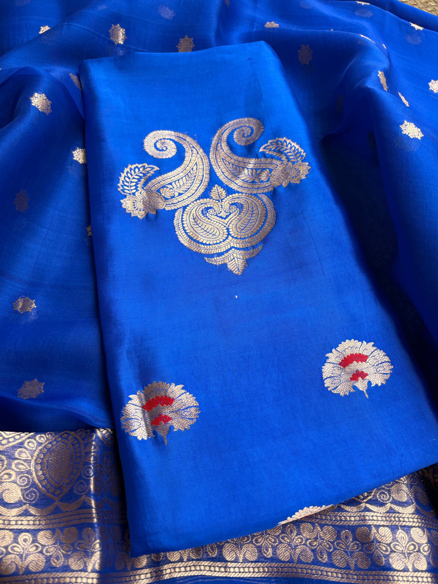 Blue mango silk kadhwa suit set