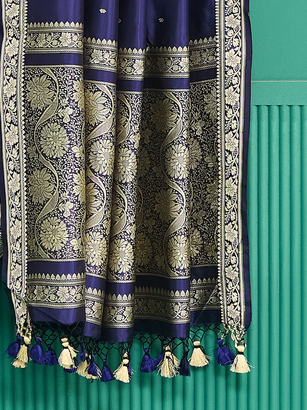 Blue purple katan silk kadhwa saree