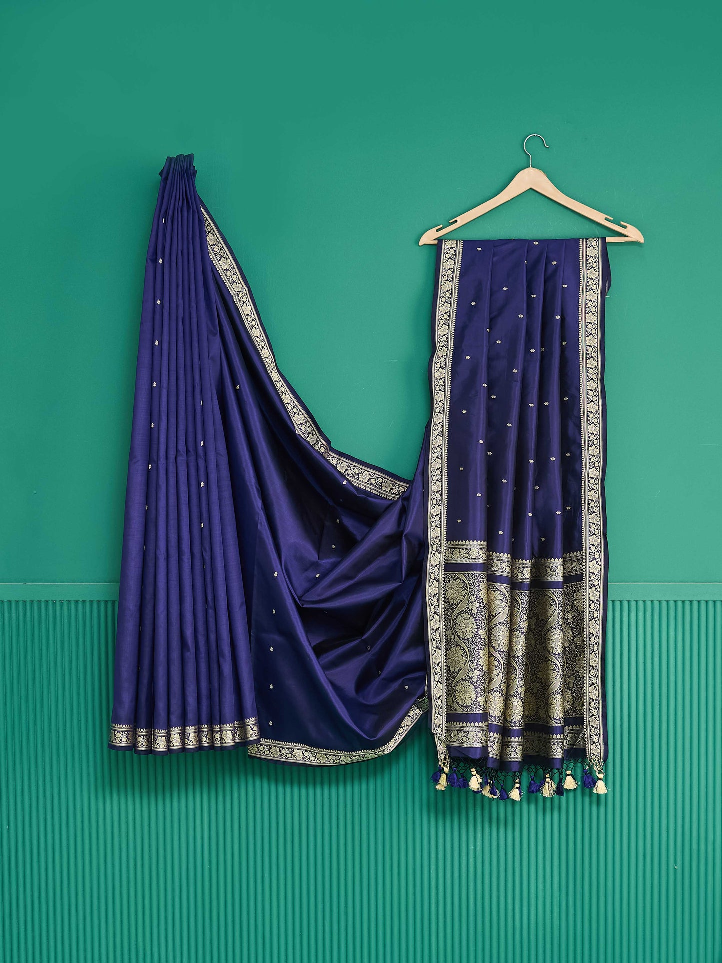 Blue purple katan silk kadhwa saree
