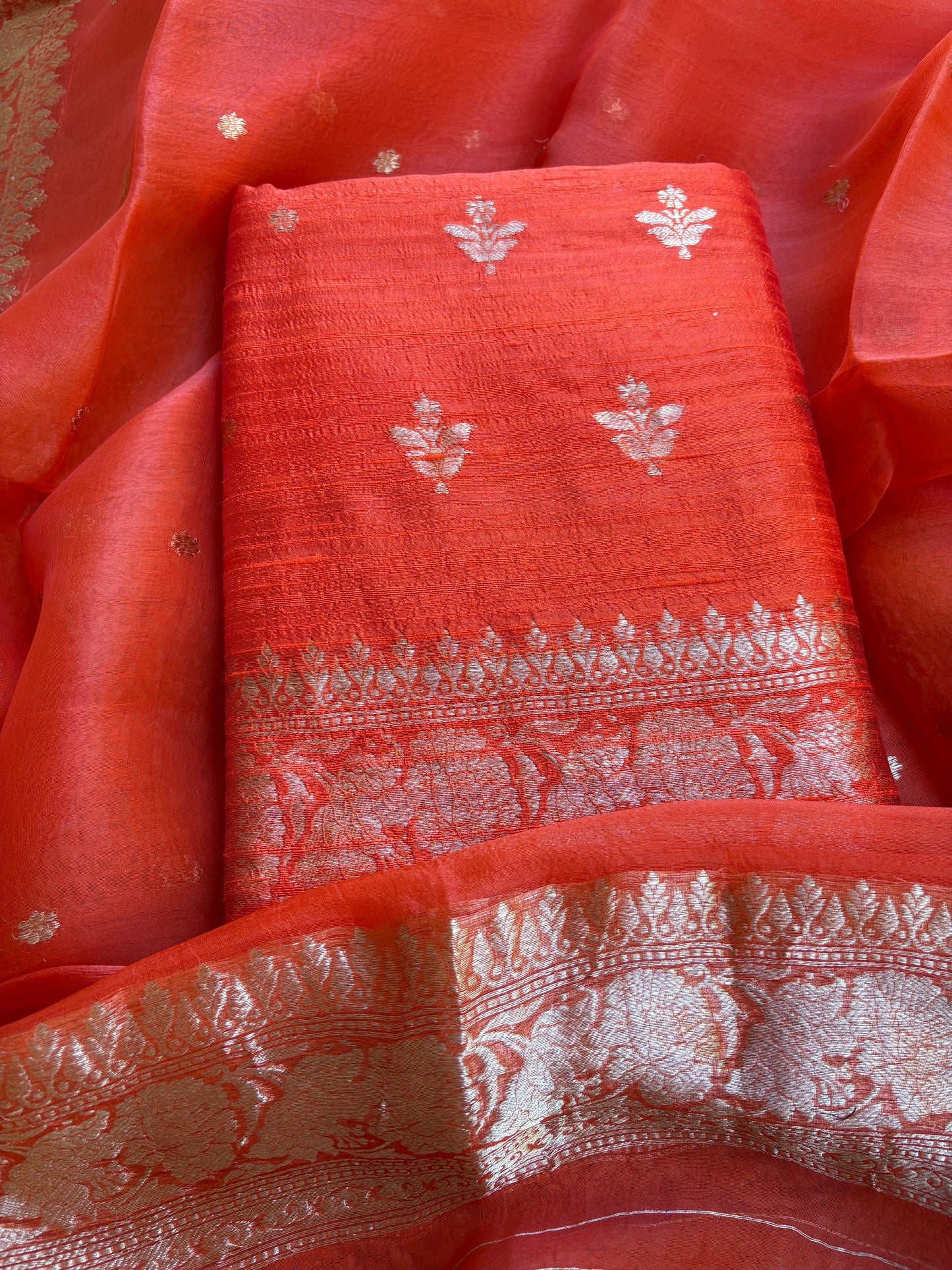 Orange raw silk kadhwa suit set