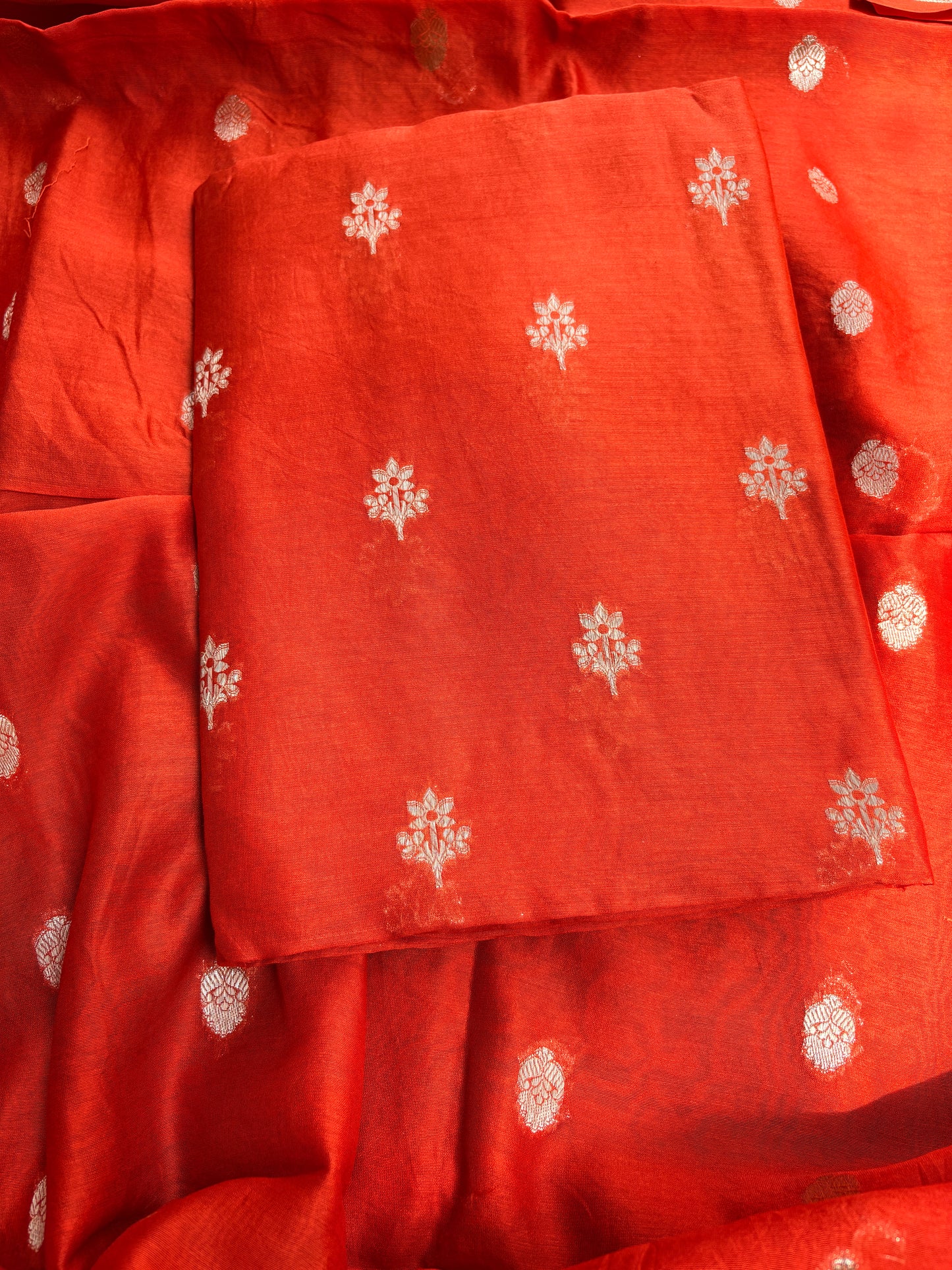 Orange pure Chanderi silk 3 piece suit
