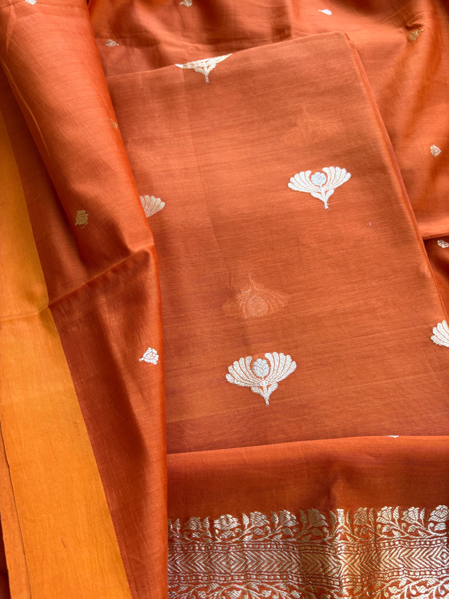 Orange handloom kadhwa suit set