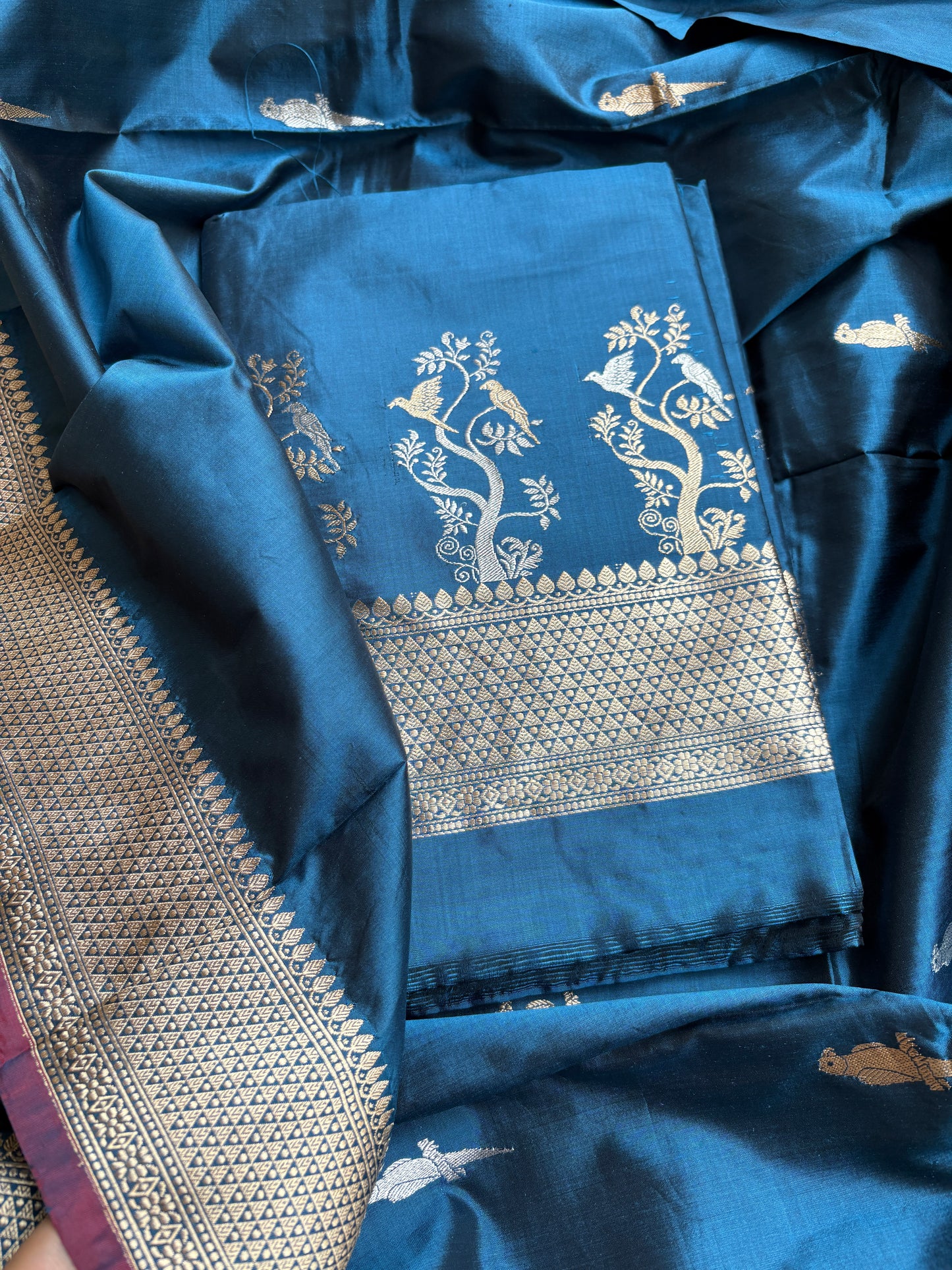 Blue katan by katan kadhwa silk suit set