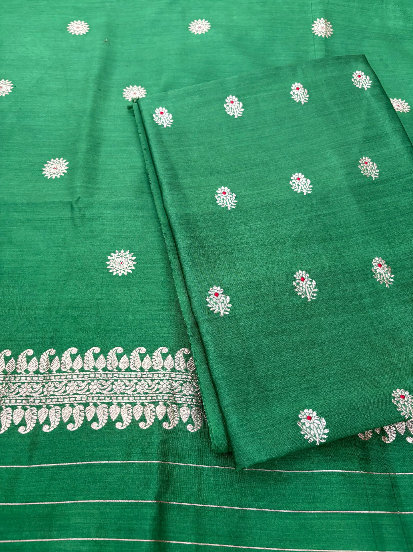 Green Chiniya silk kadhwa 3 piece suit set