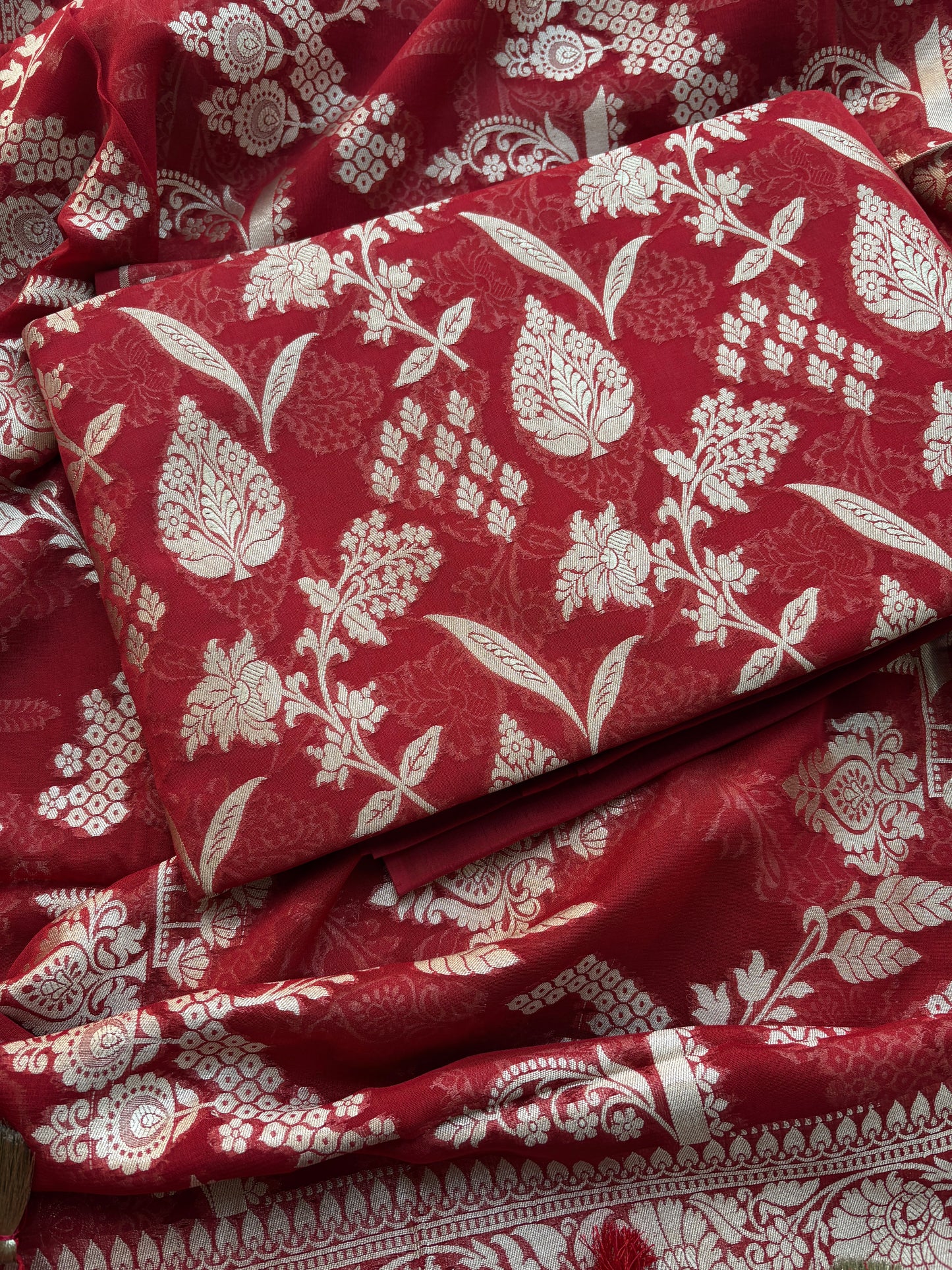 Red Khaddi georgette handwoven suit set