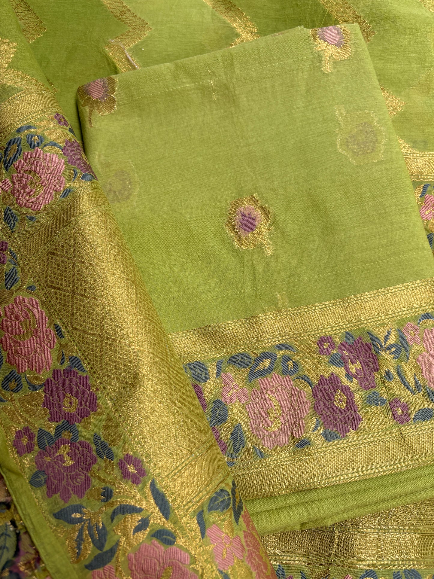 Green Chanderi meenadar suit set
