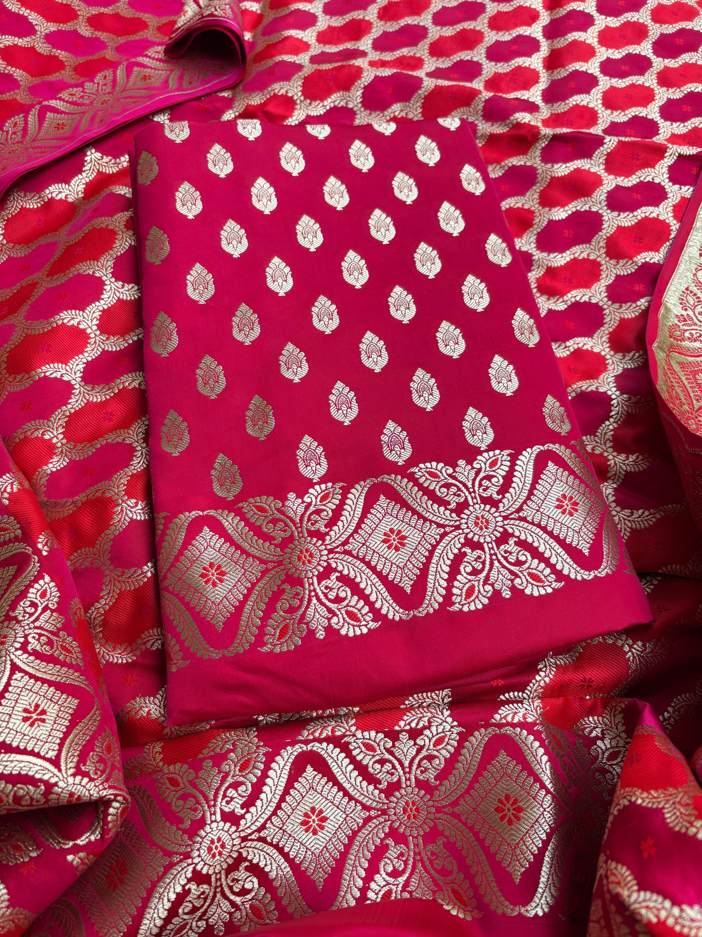 Red pink mashru silk suit set