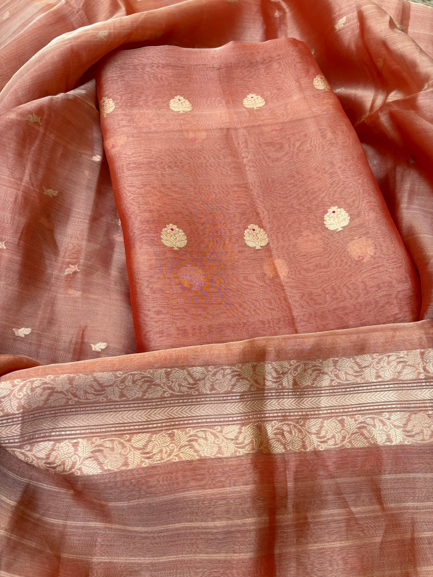 Orange tissue kadhwa 3 piece suit set