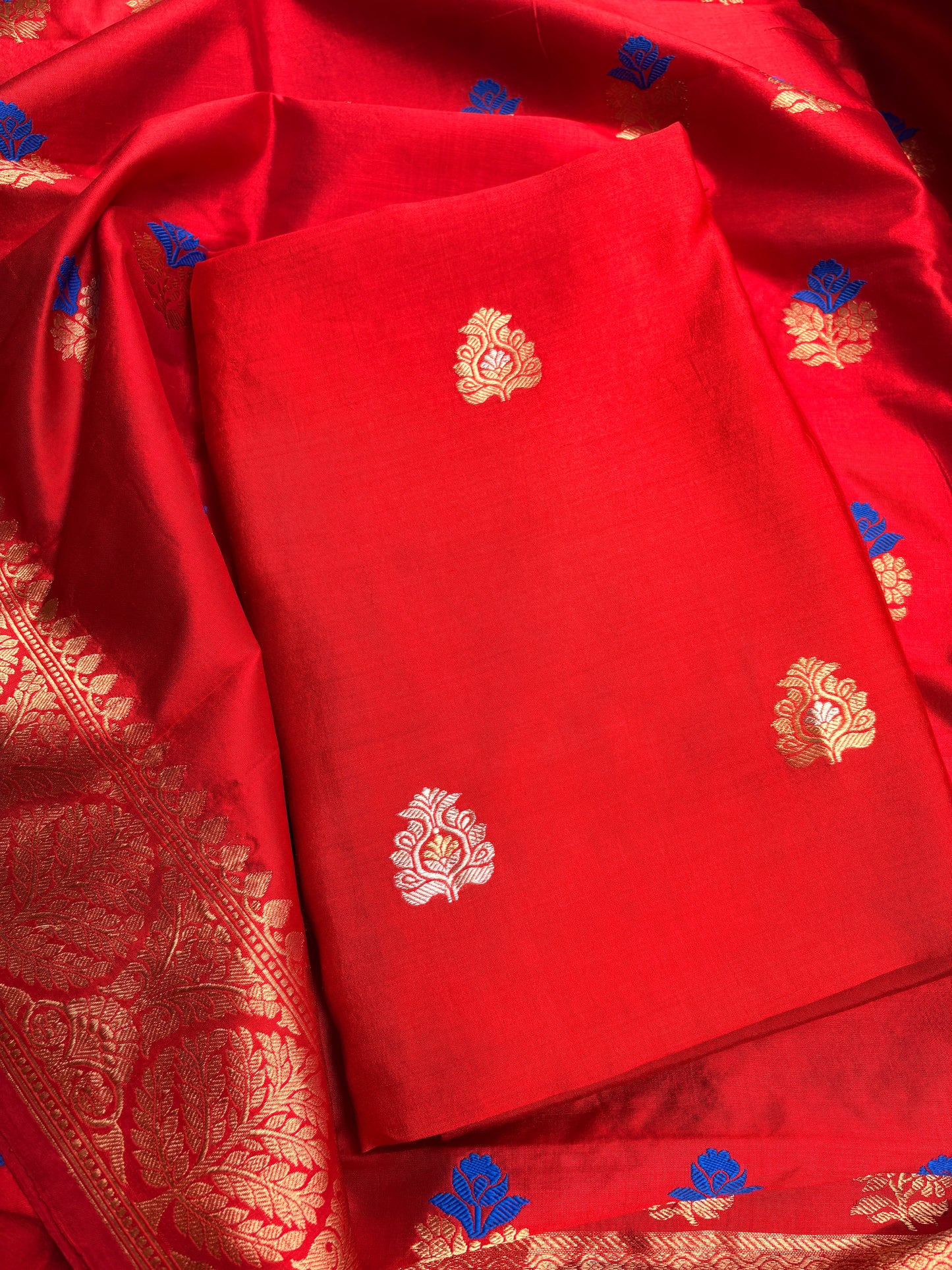 Red pure katan silk kadhwa suit set