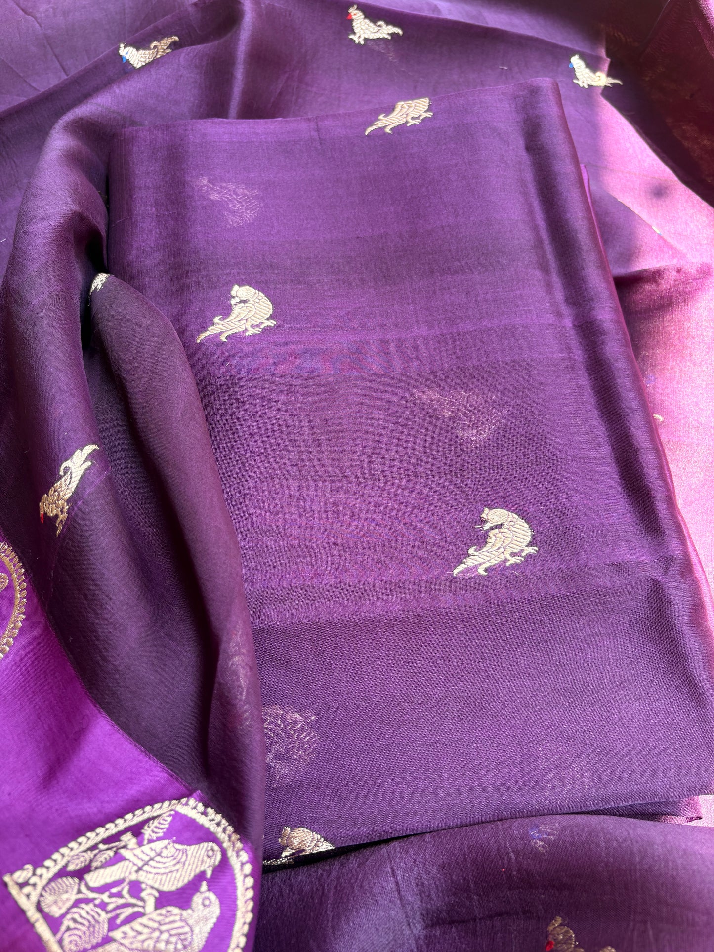 Purple kora kadhwa silk 3 piece suit set