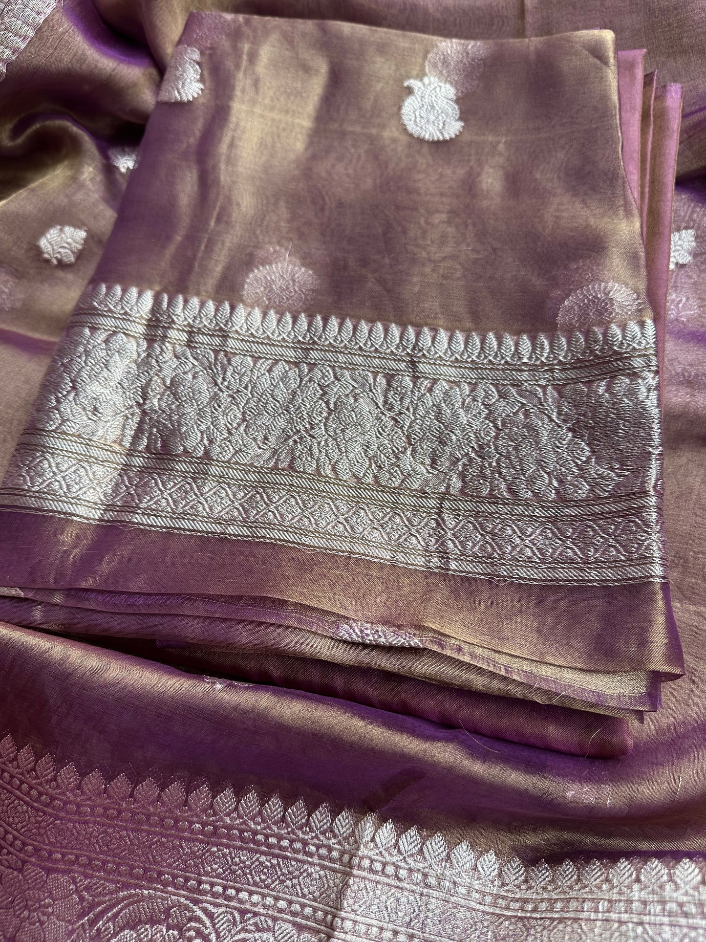 Magenta pure silver zari kadhwa tissue suit set