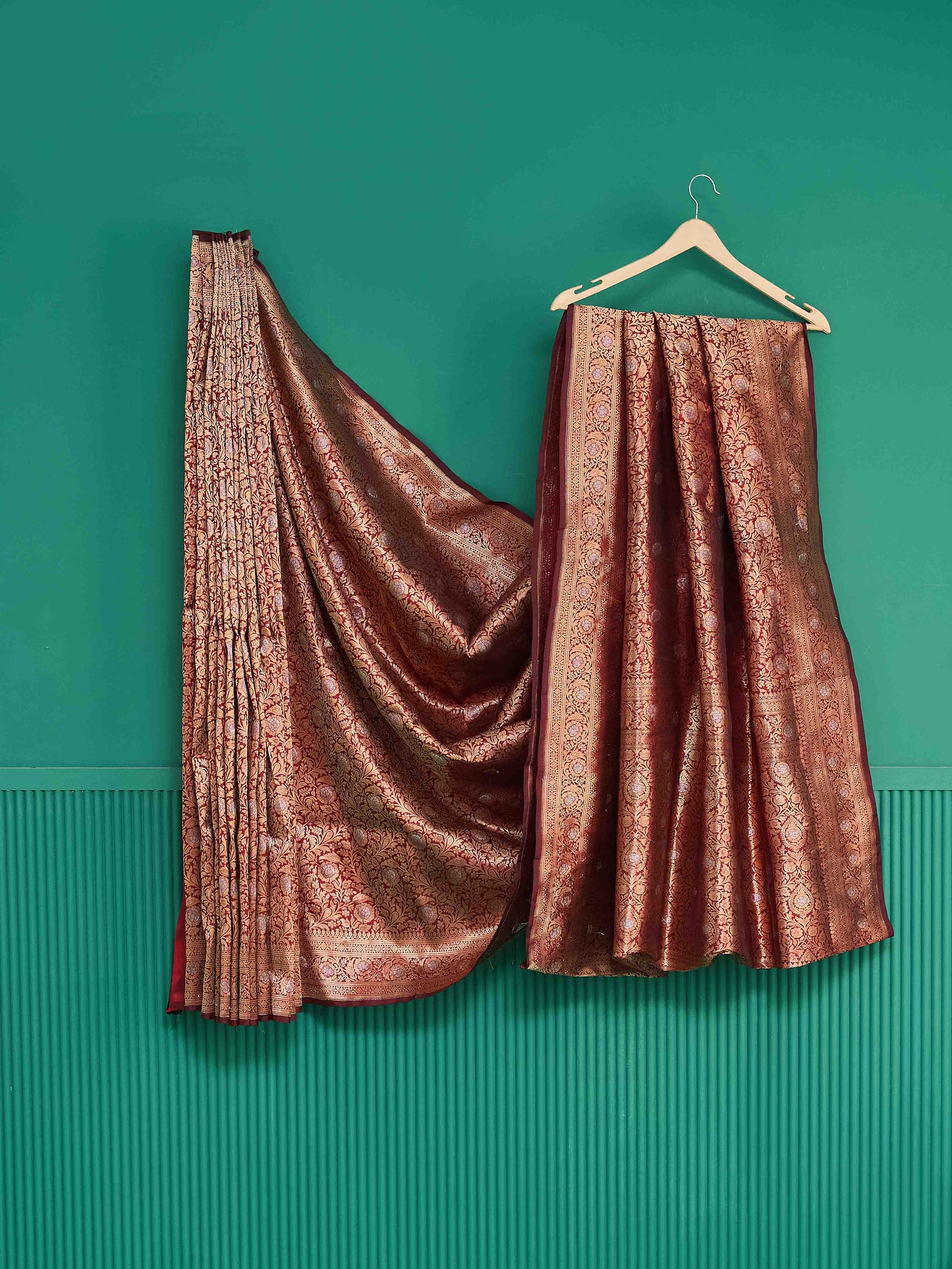 Maroon kadhwa weaving katan silk saree