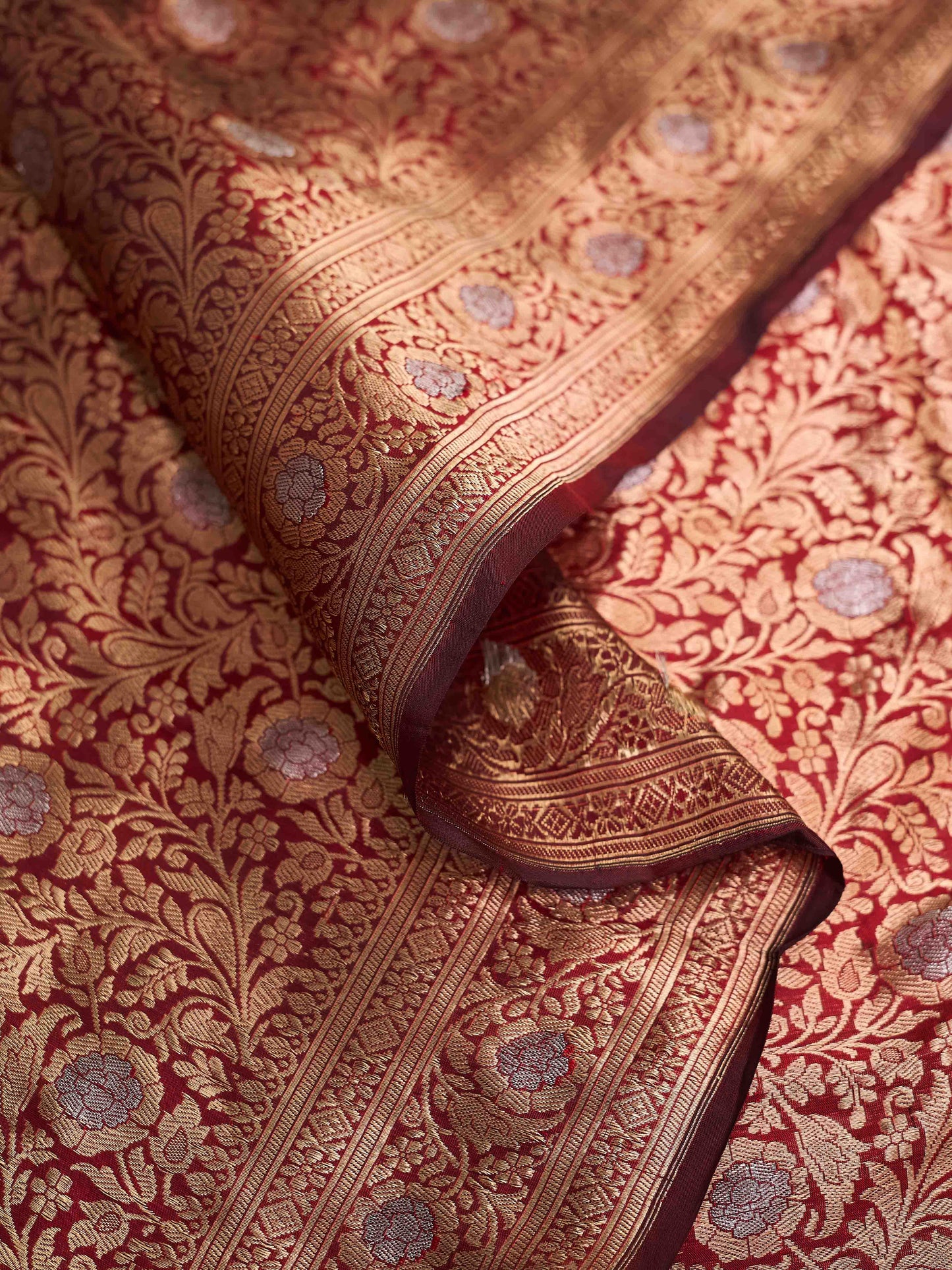 Maroon kadhwa weaving katan silk saree