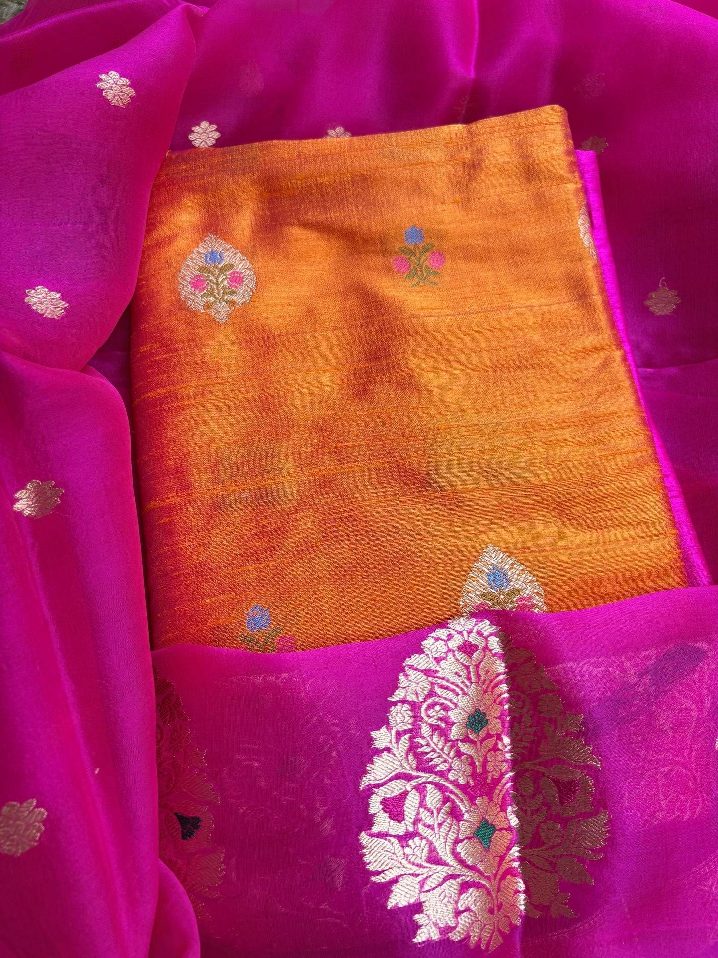 Pure raw silk kurta, bottom , kora kadhwa dupatta
