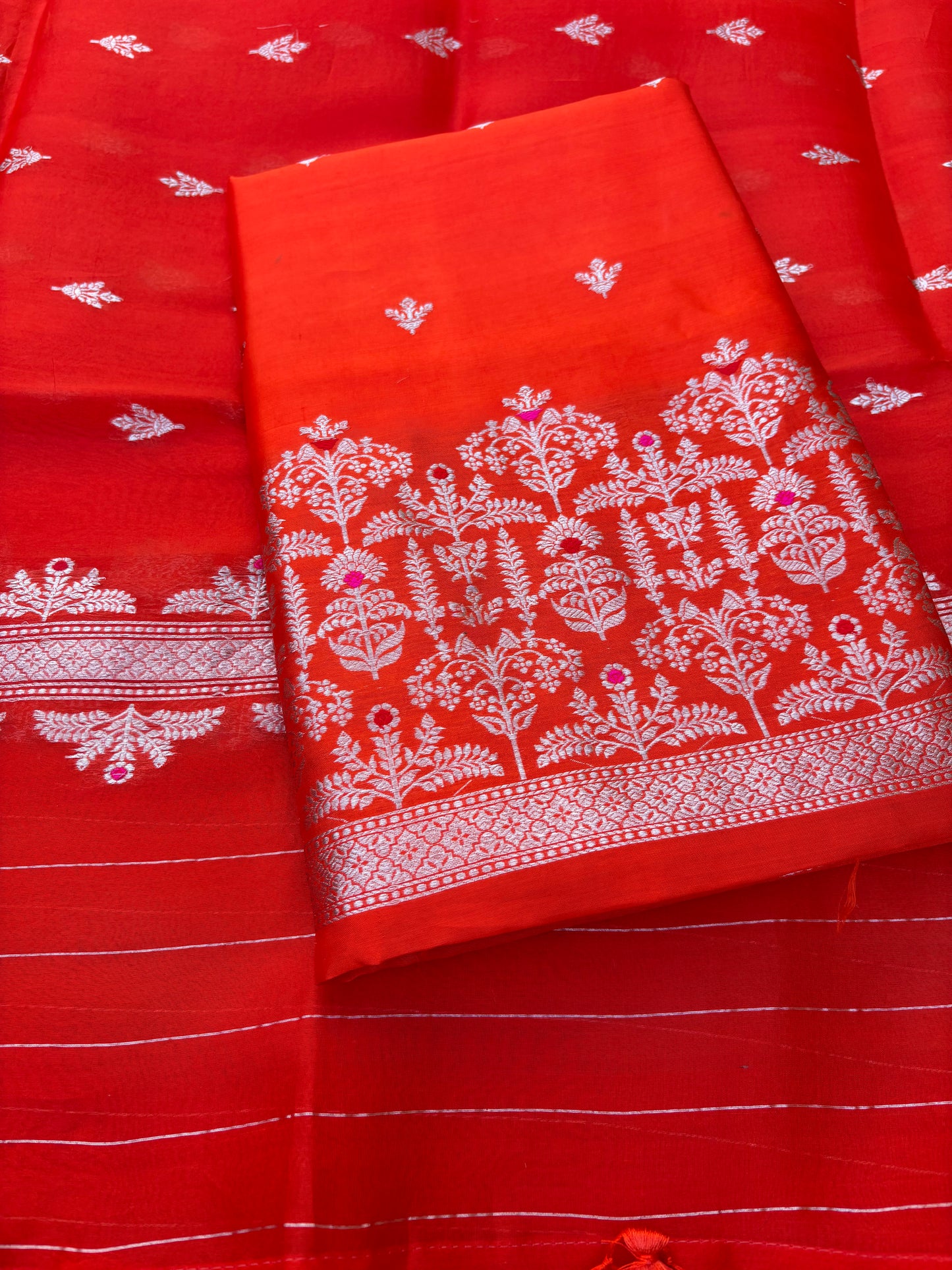 Orange raw mango silk kurta, bottom, kora kadhwa silk dupatta