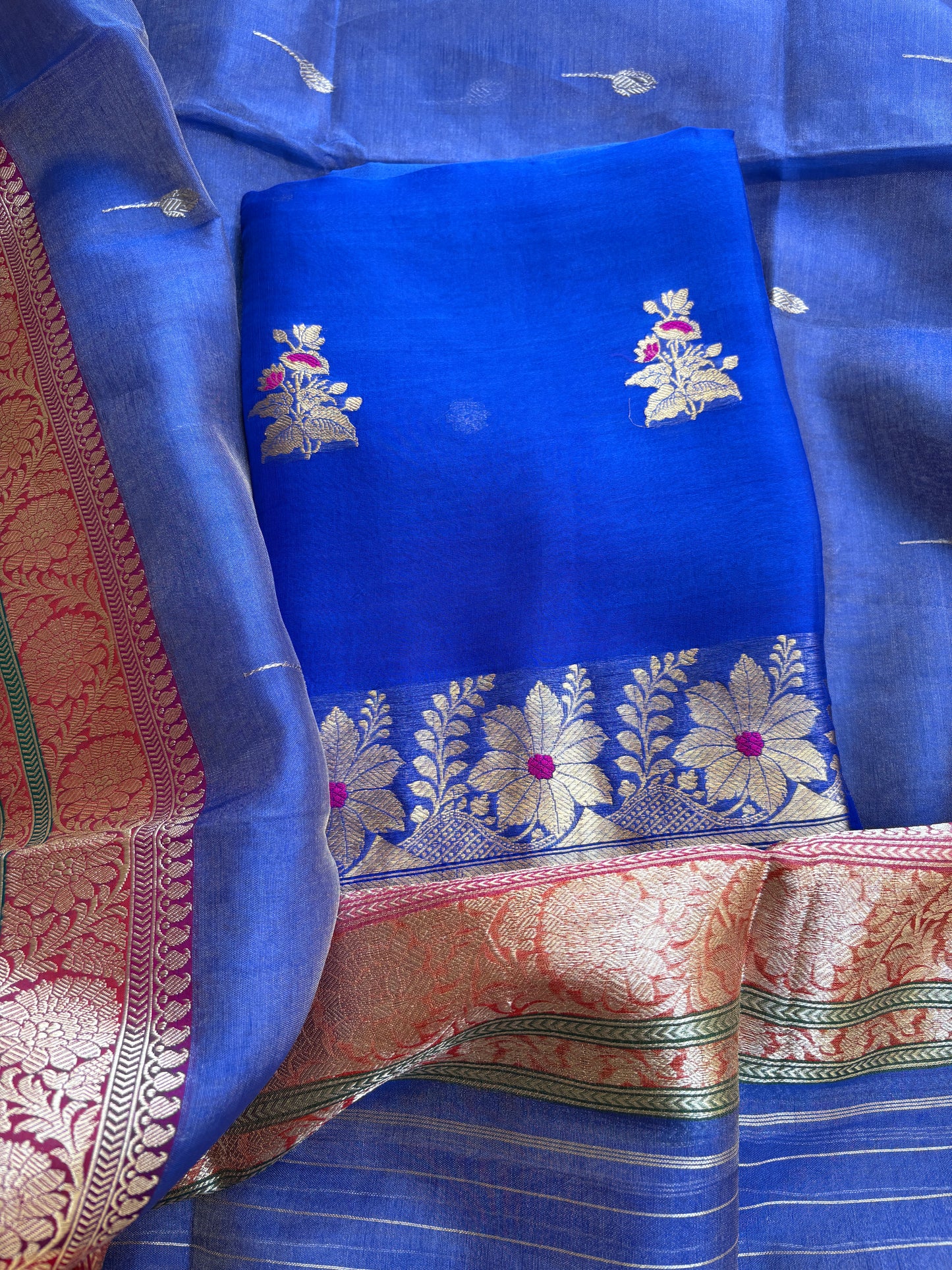 Blue kora kurta, kora tissue dupatta, pure silk bottom