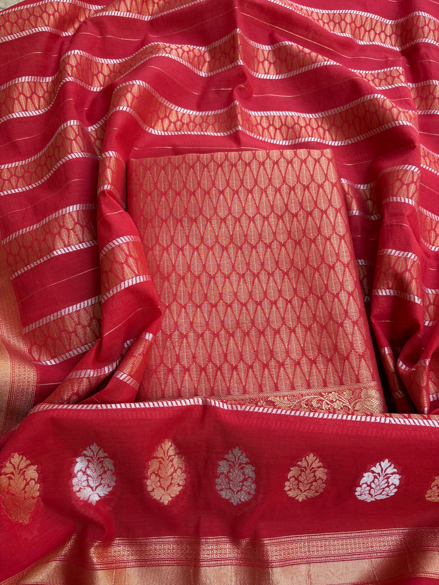 Red cotton tissue 3 piece suit set
