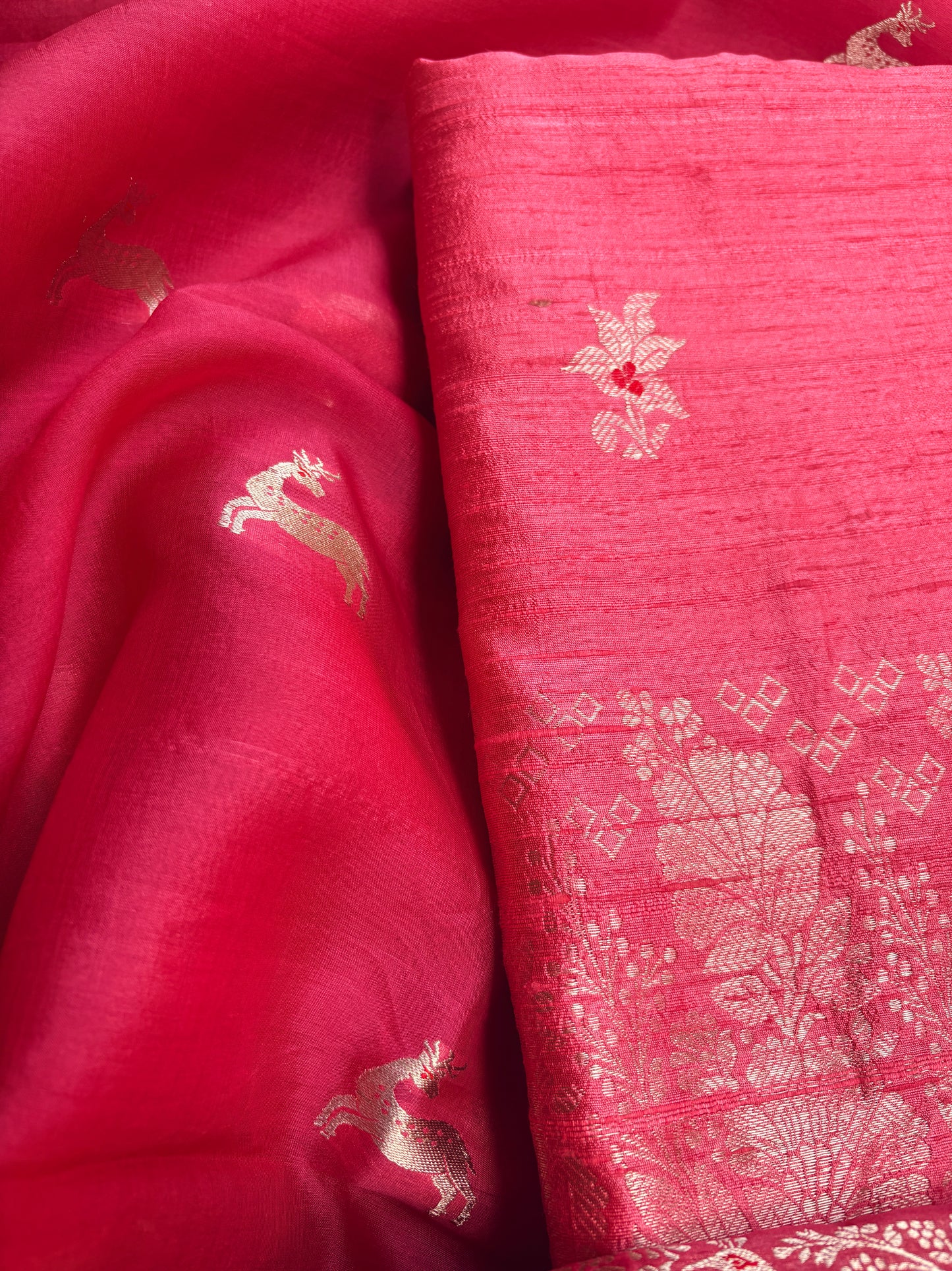 Peach raw silk kurta, bottom , kora silk dupatta