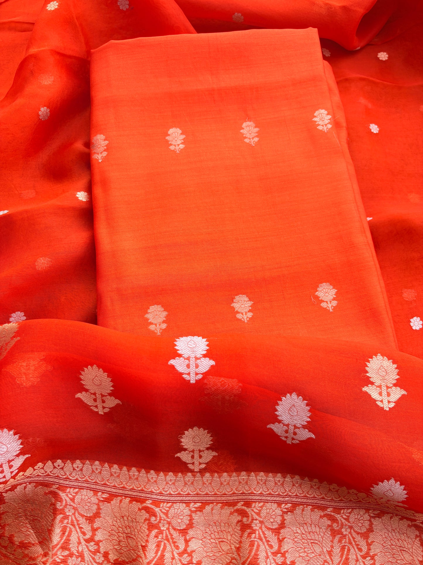 Orange Chiniya kora silk suit set