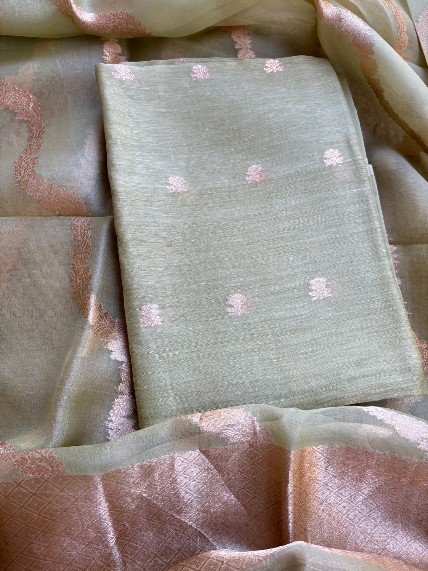 Green linen kadhwa suit set