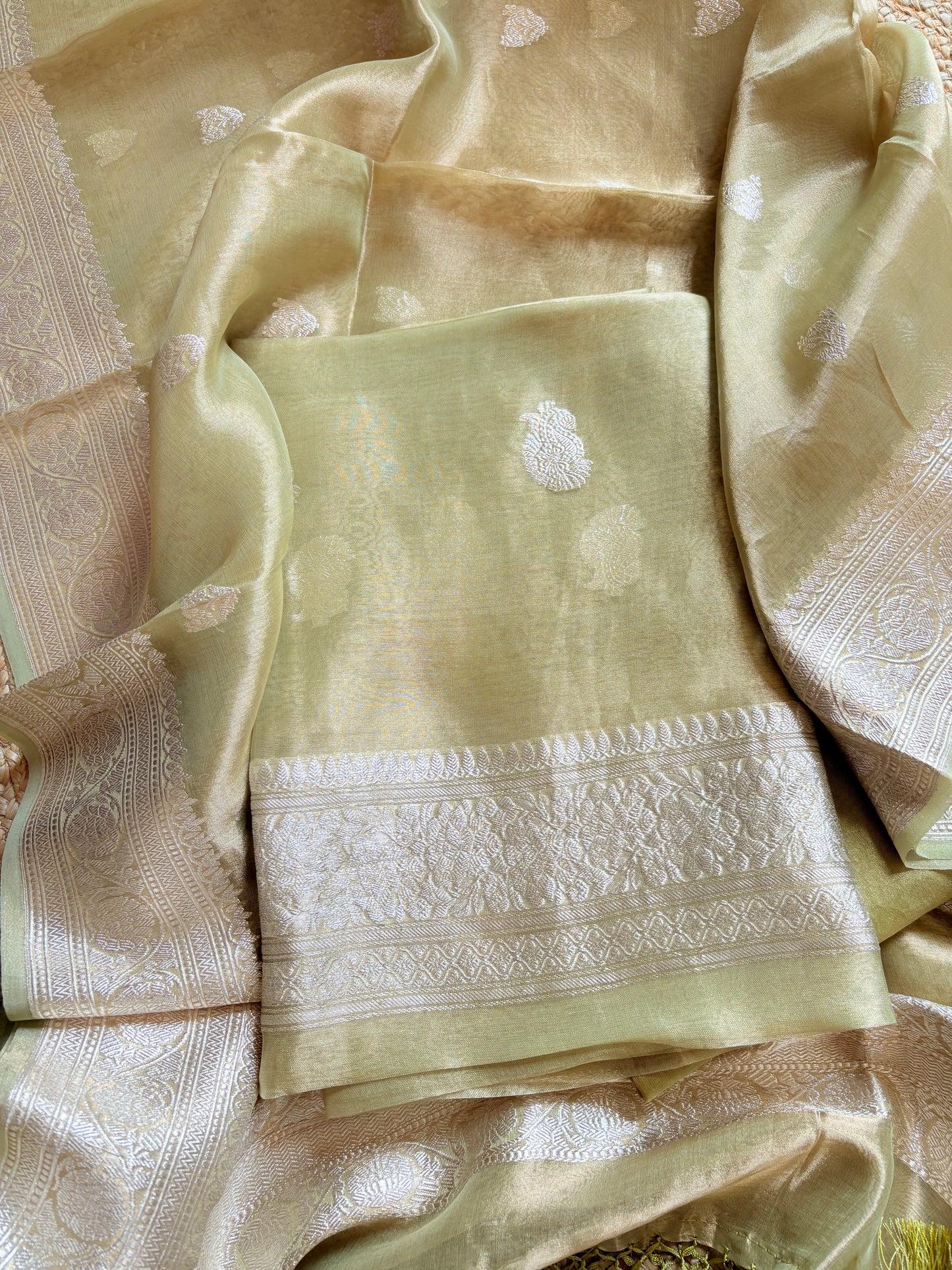 Green tissue kadhwa suit set