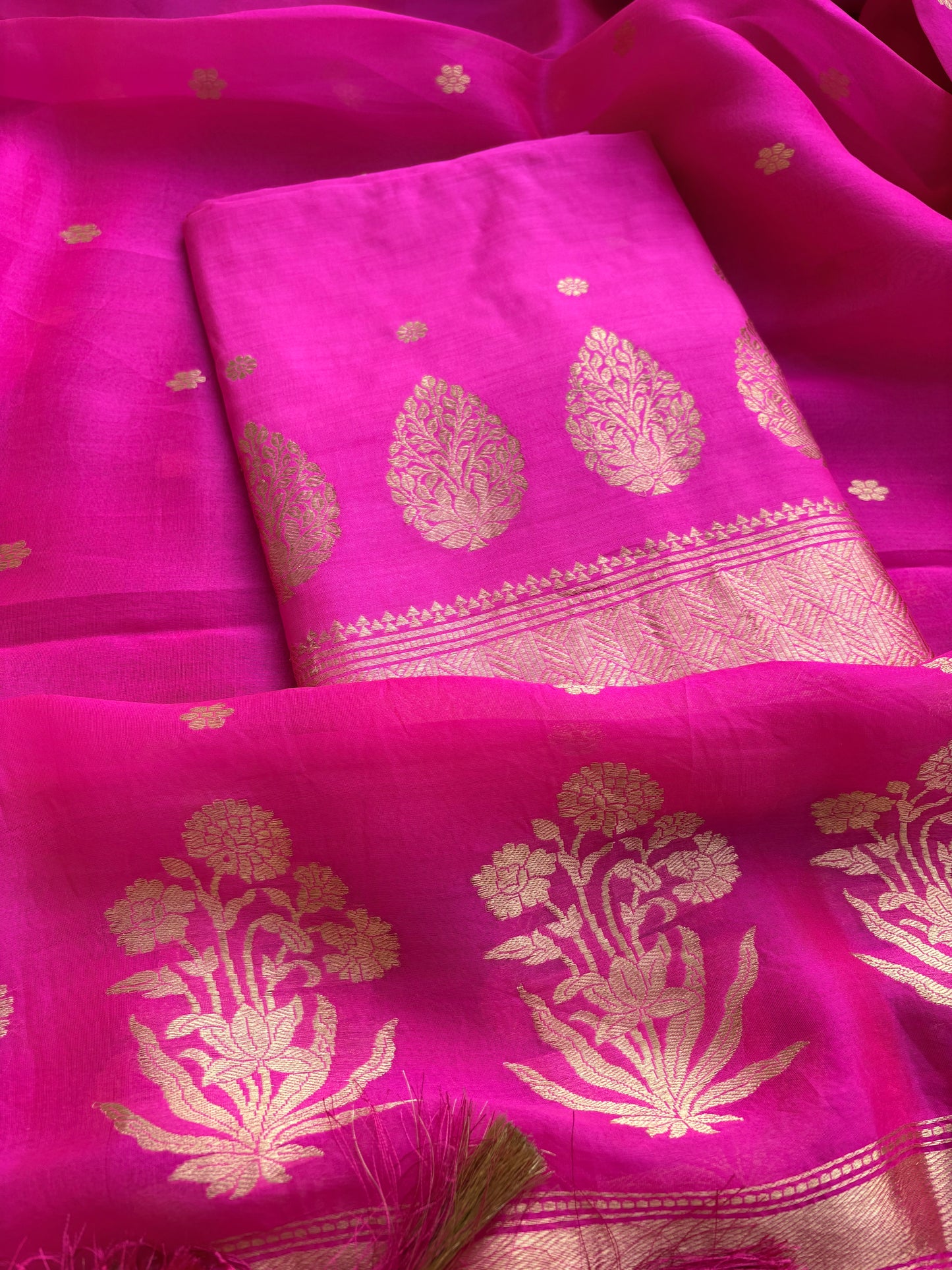 Pink Chiniya silk 3 piece suit set