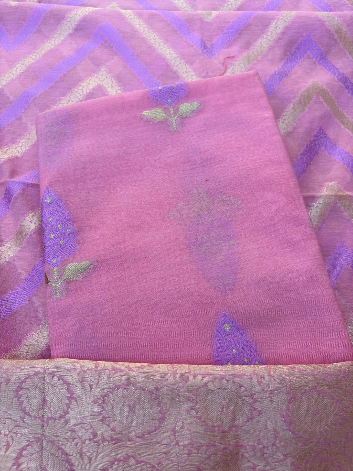 Pink Chanderi 3 piece suit set