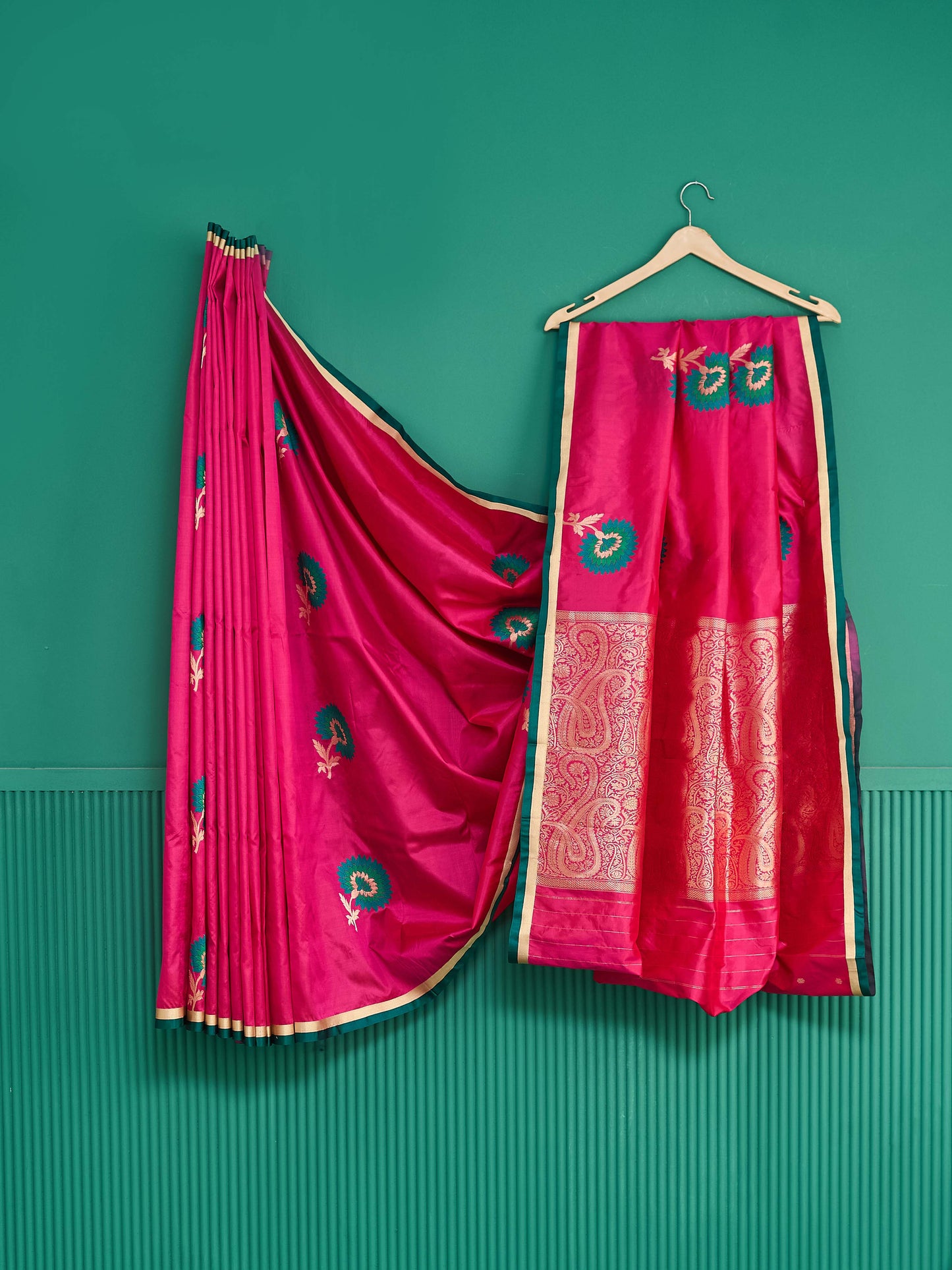 Pink big flower banarasi silk saree