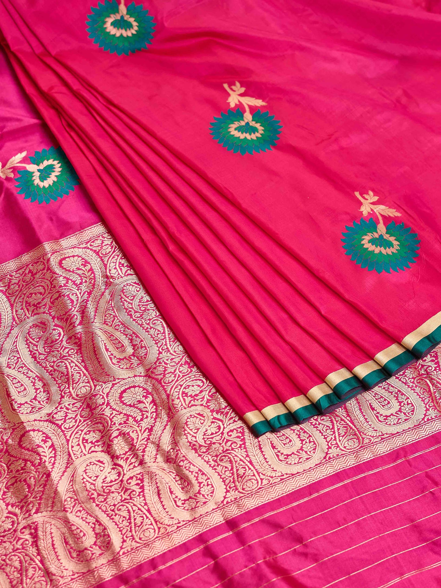Pink big flower banarasi silk saree