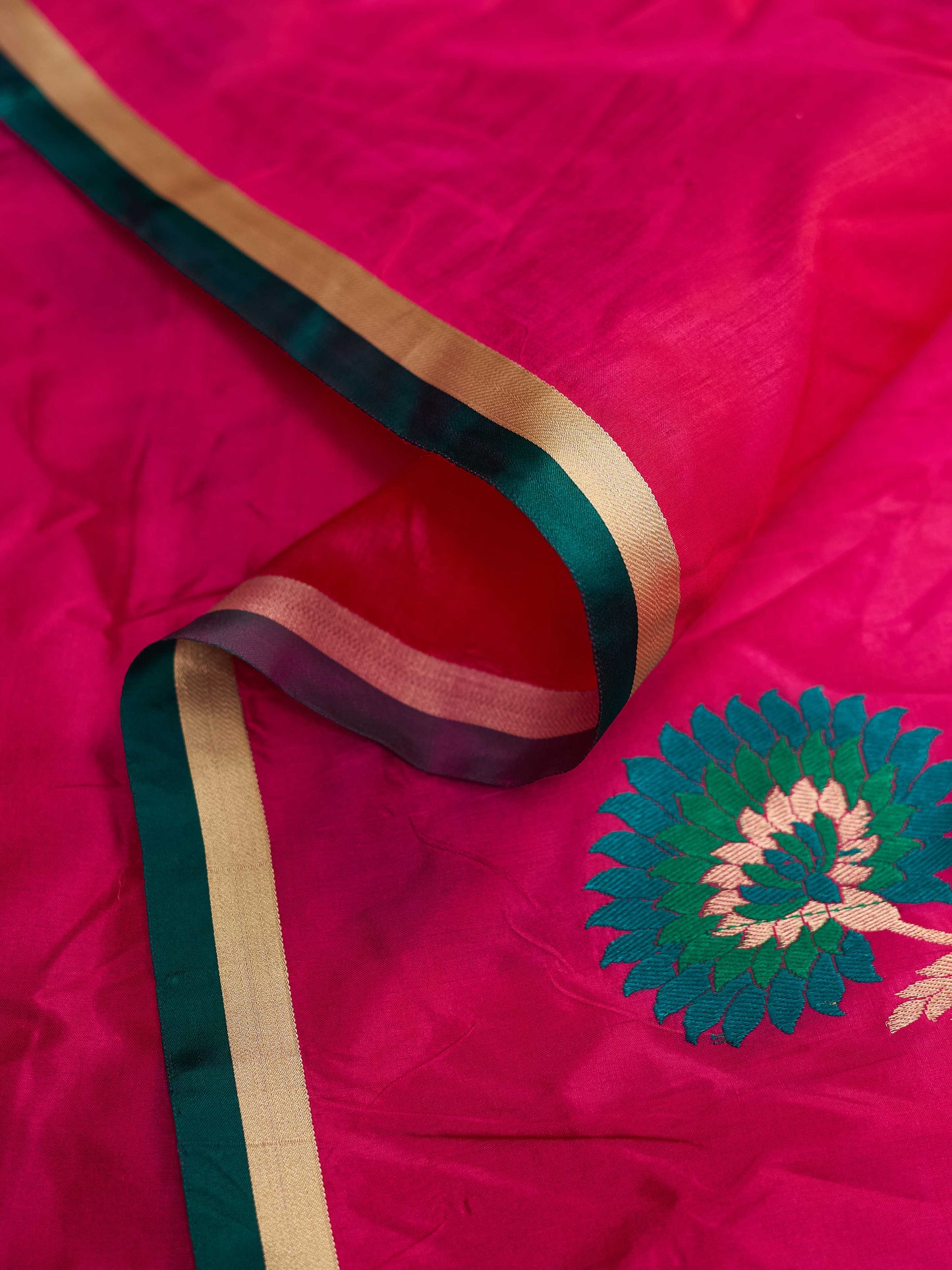 Pink big flower banarasi silk saree