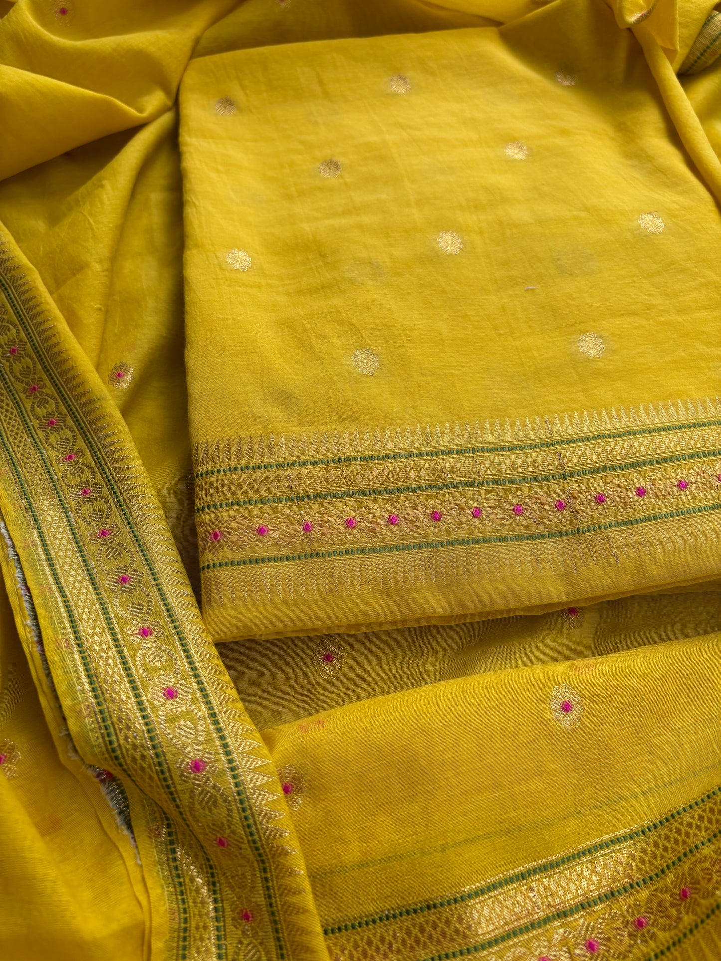 Yellow cotton jamdani 3 piece suit set