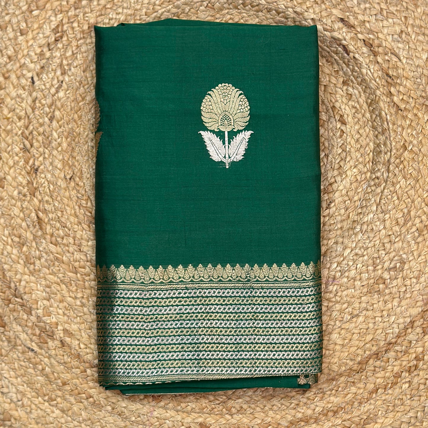 Green Chiniya silk suit with Khaddi georgette dupatta