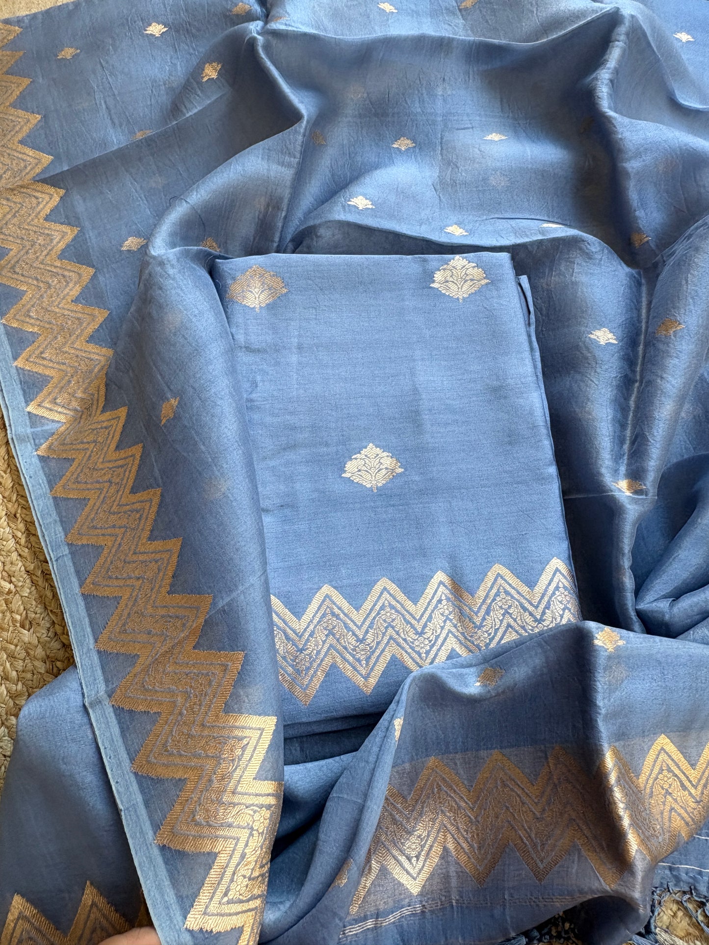 Blue grey Chiniya kora suit set