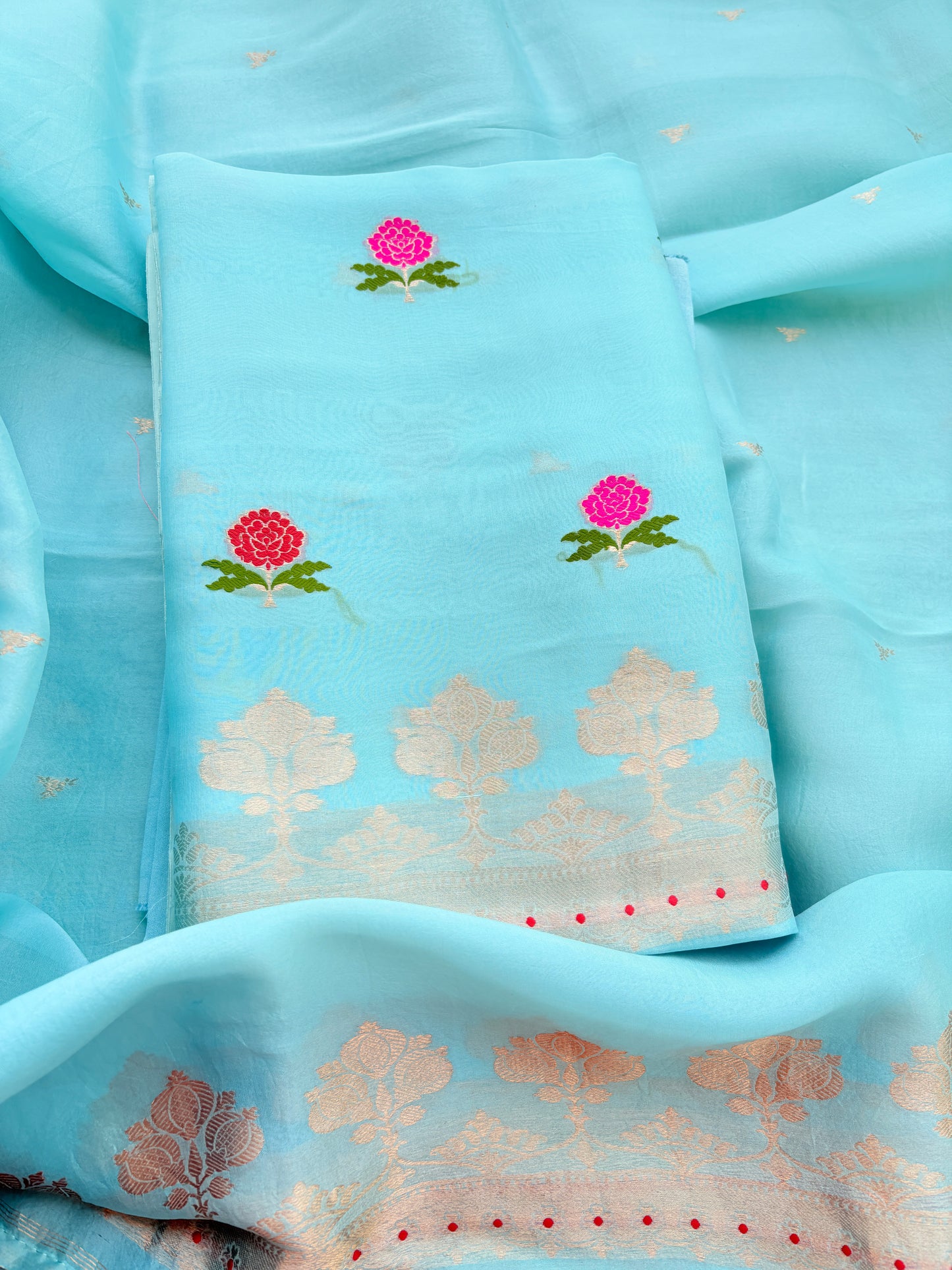 Blue kora kadhwa silk suit set