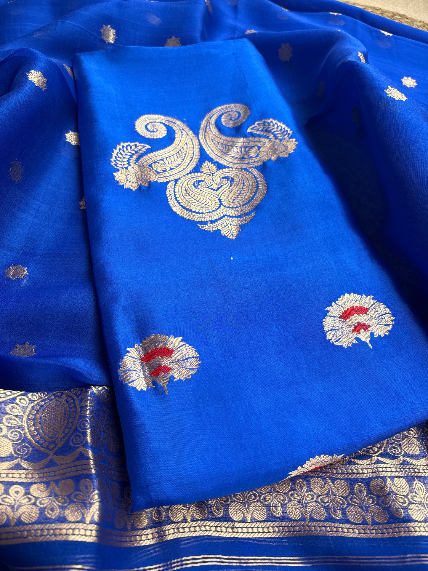 Blue mango silk kadhwa suit set