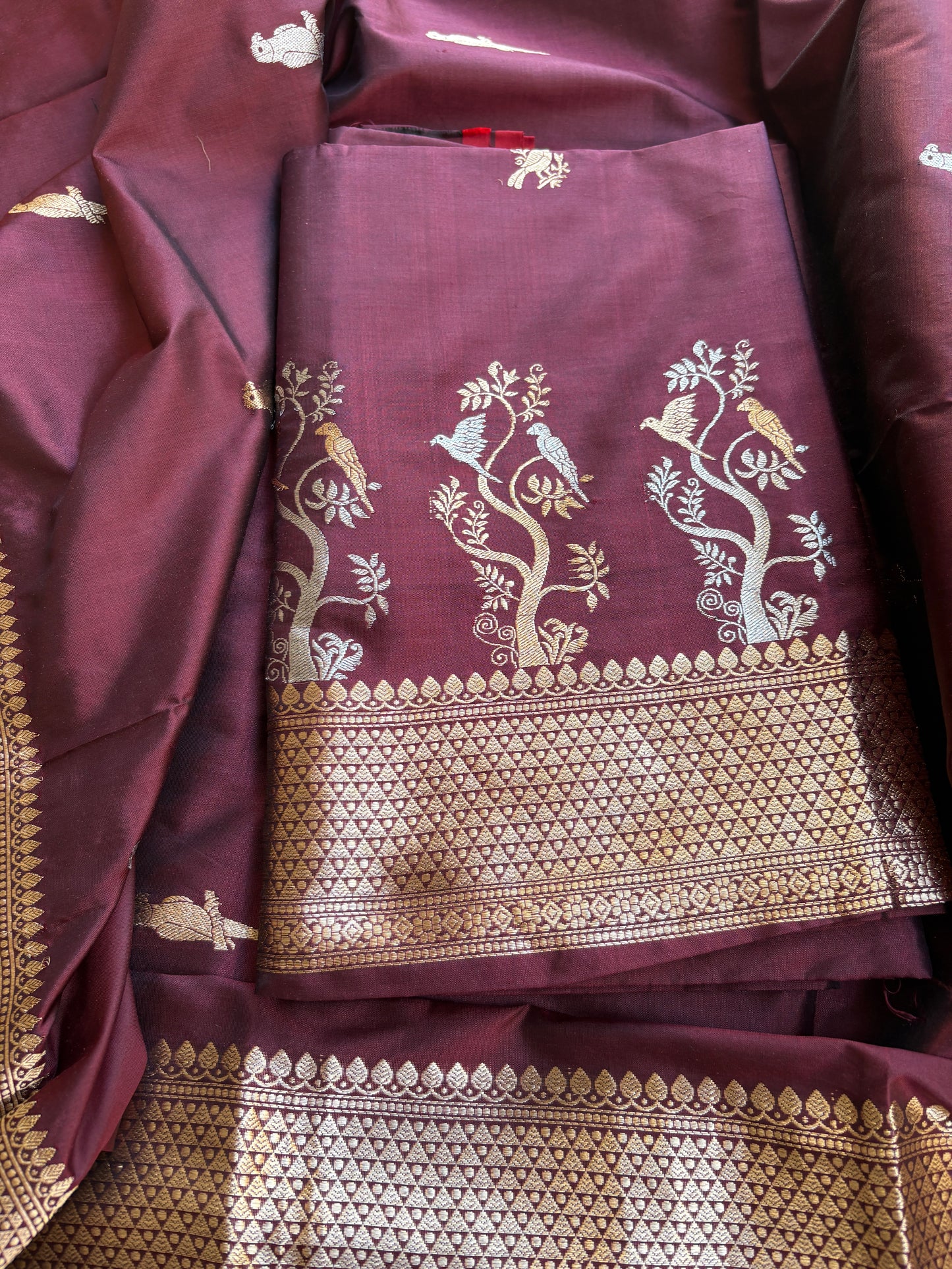 Wine katan by katan silk kadhwa suit set