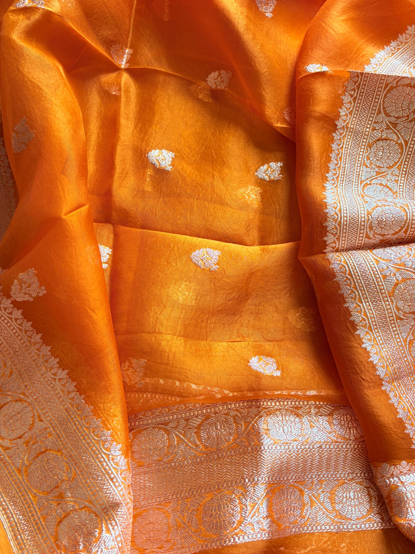 Orange Chiniya silver zari suit set