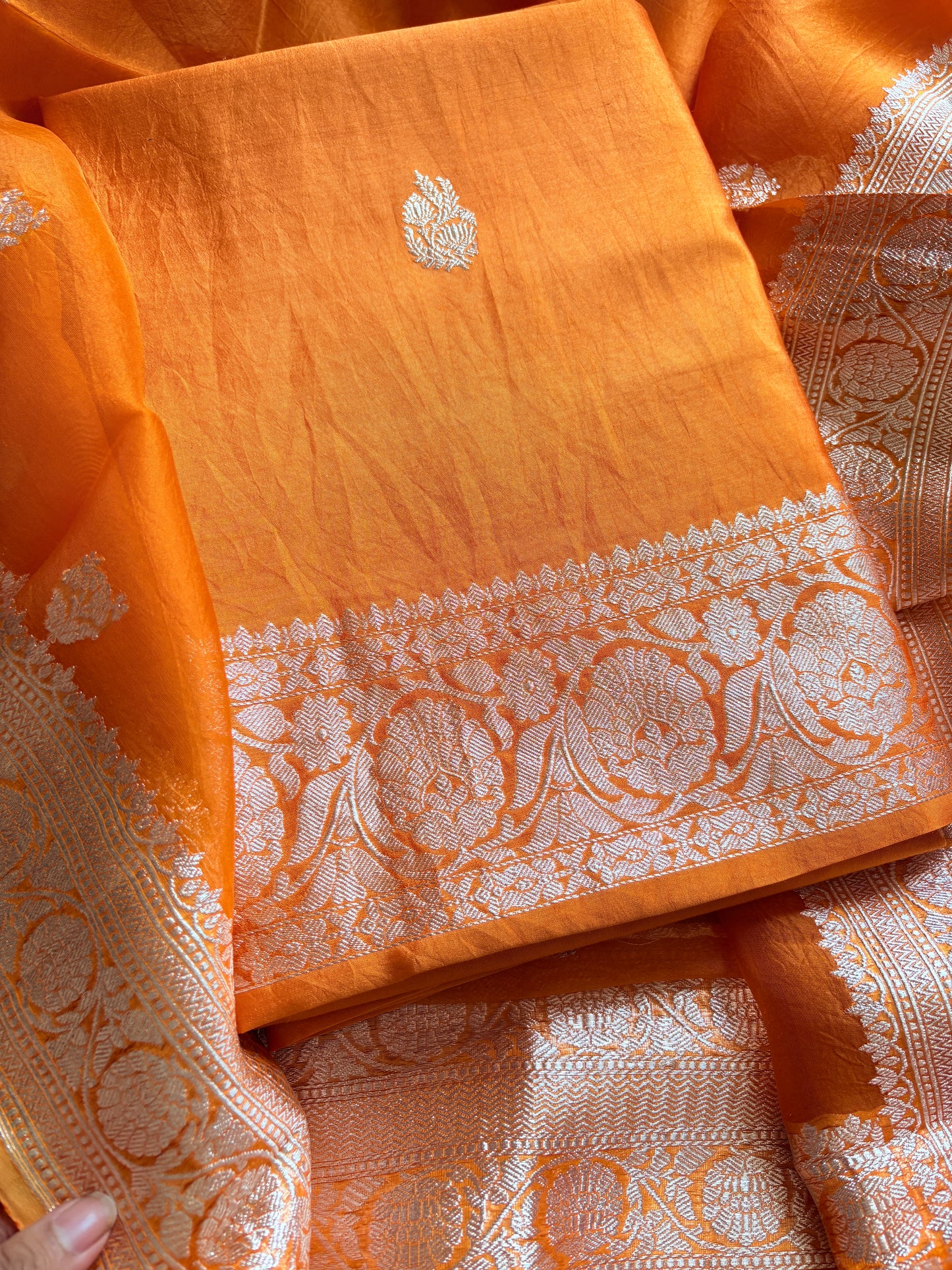 Orange Chiniya silver zari suit set