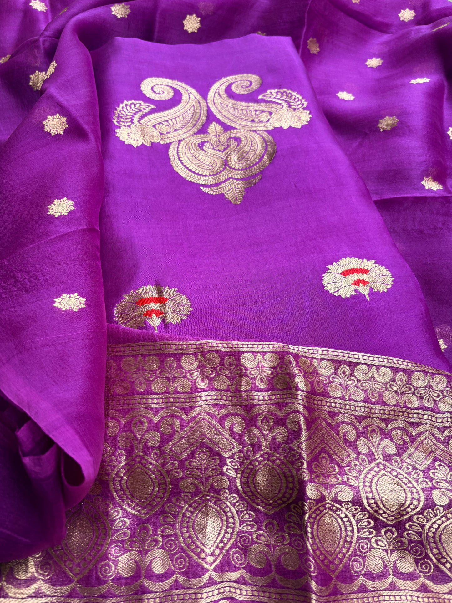 Magenta mango silk kadhwa suit set