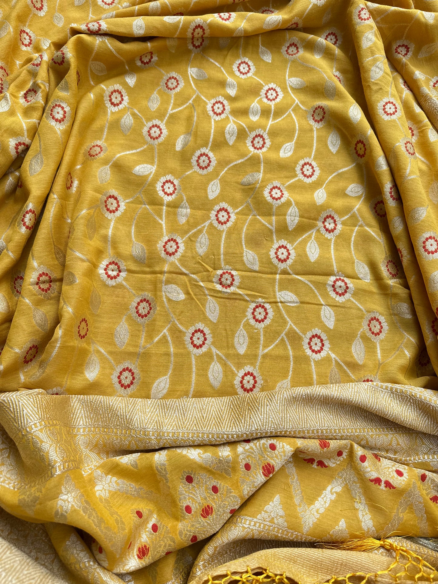 Yellow meenadar moonga silk 3 piece suit set