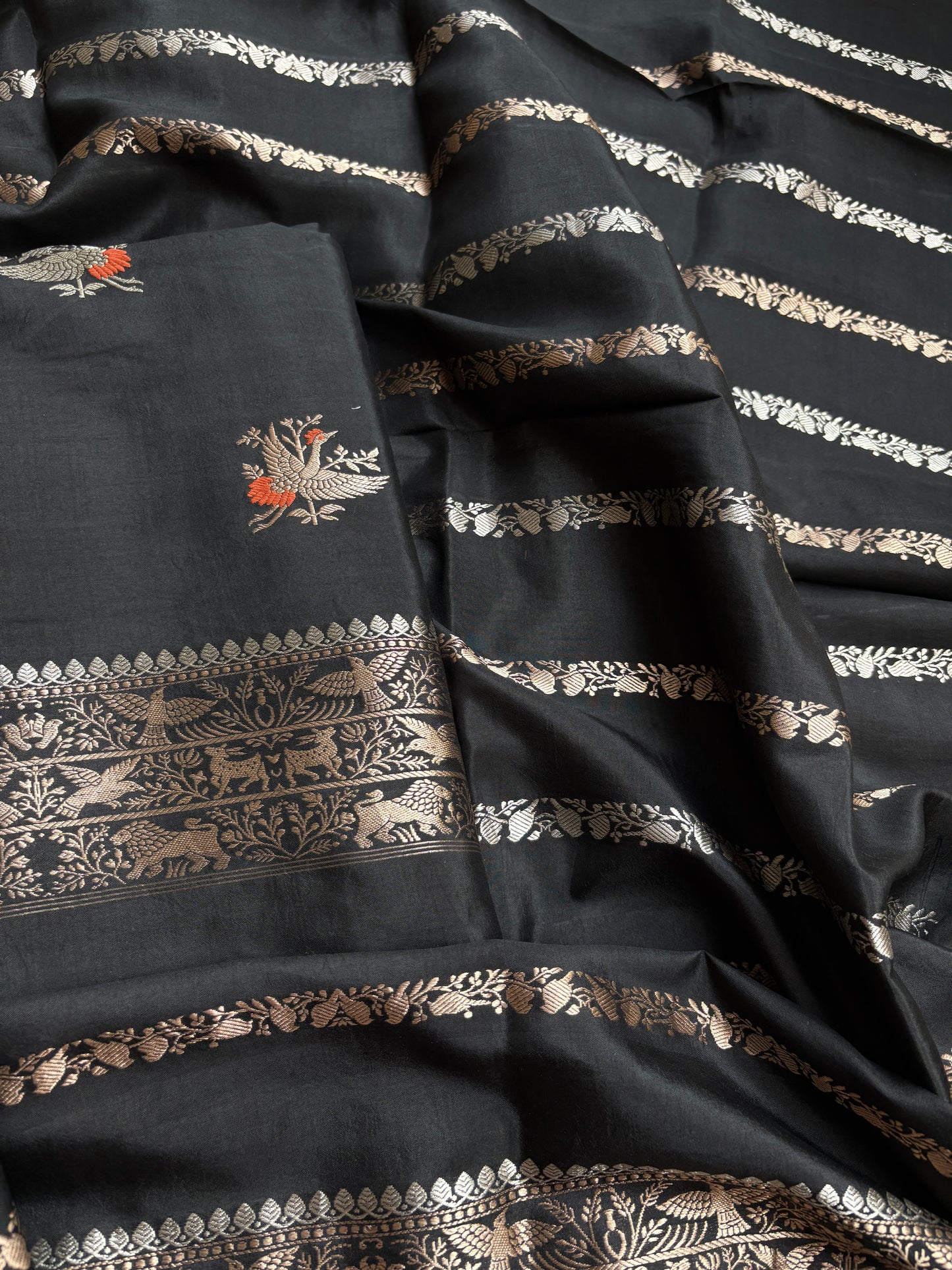 Black raw mango silk kadhwa suit set