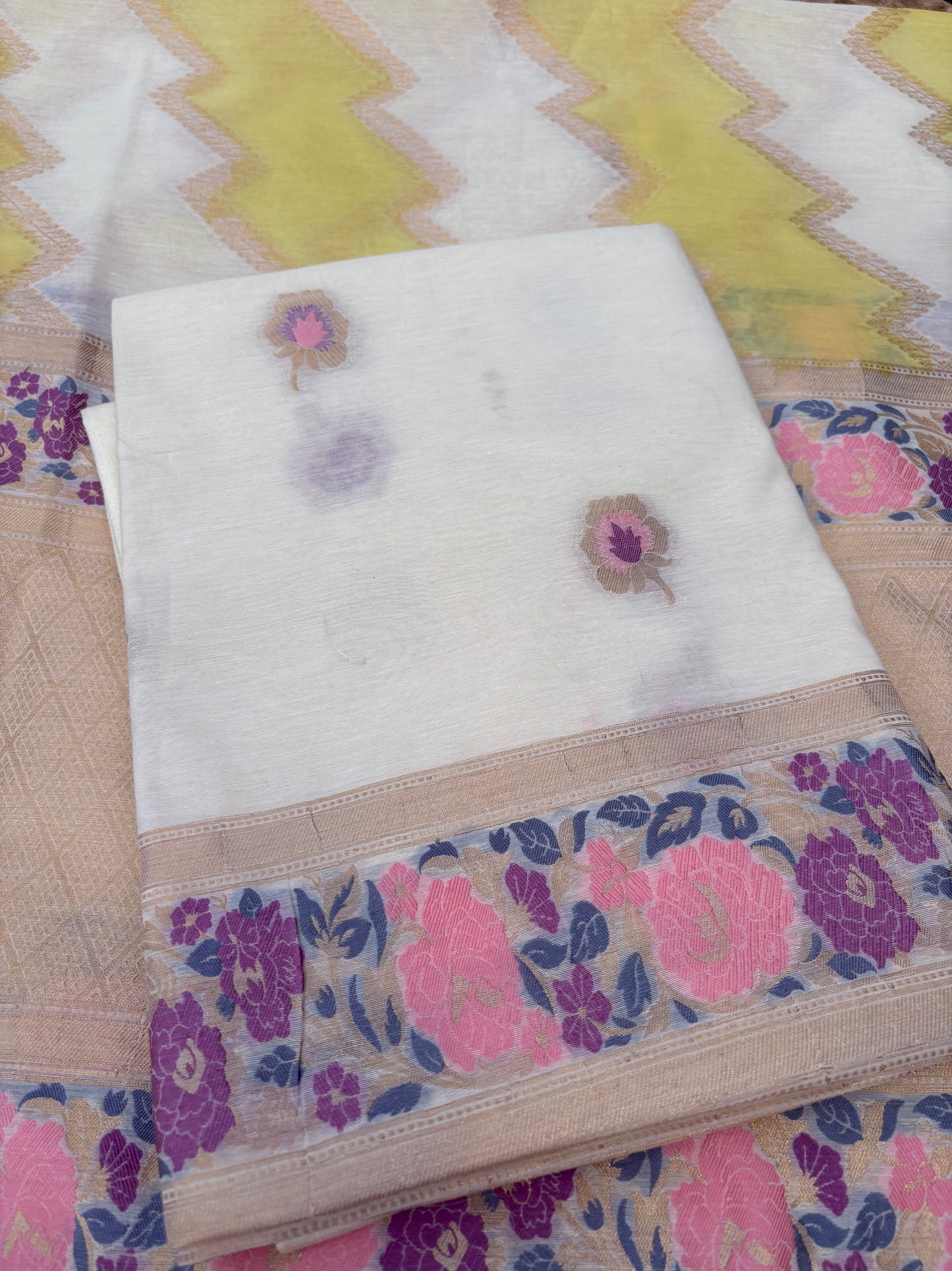 Lime Chanderi cotton exclusive weaving 3 piece suit set