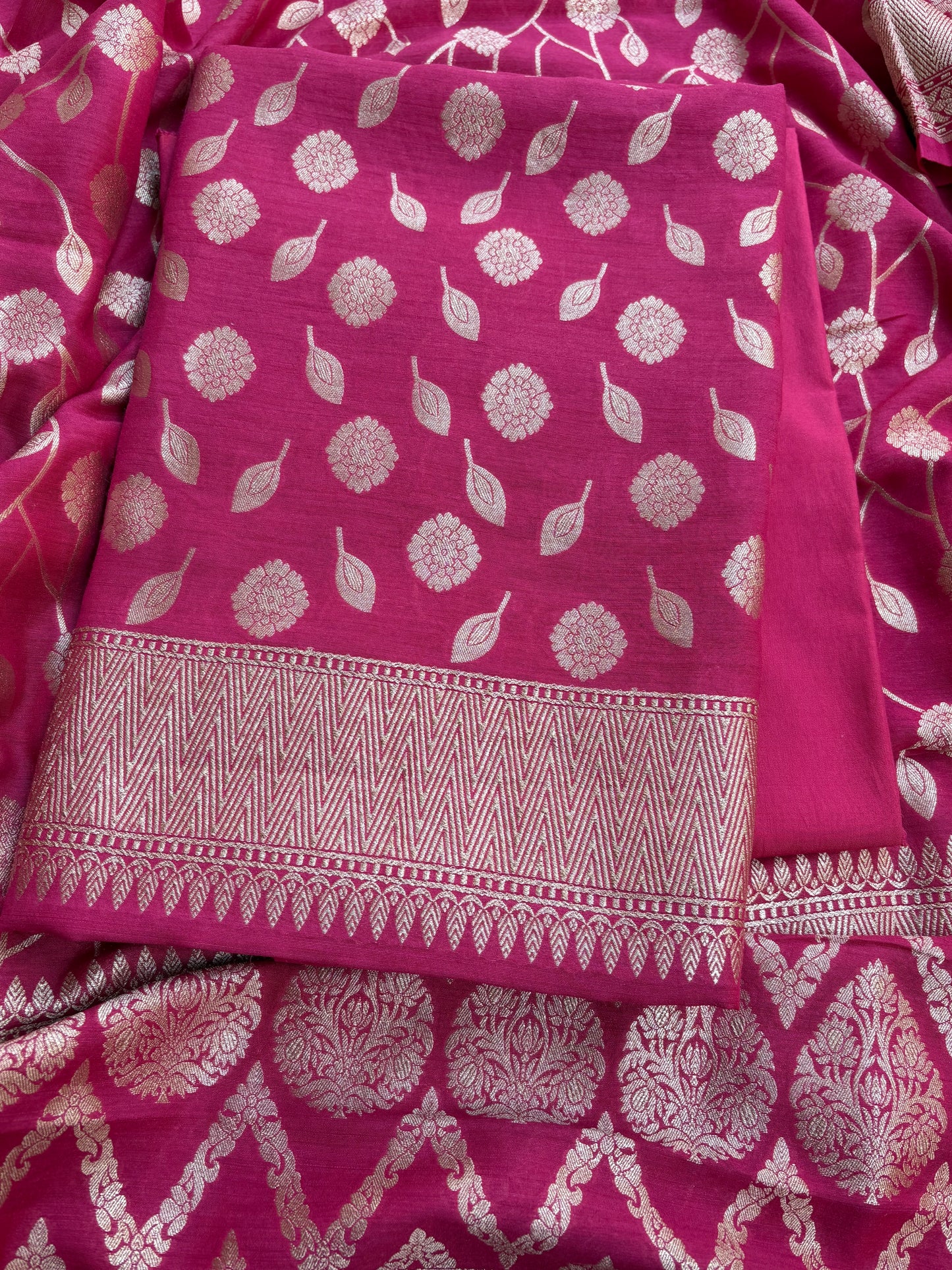 Pink moonga silk 3 piece suit set